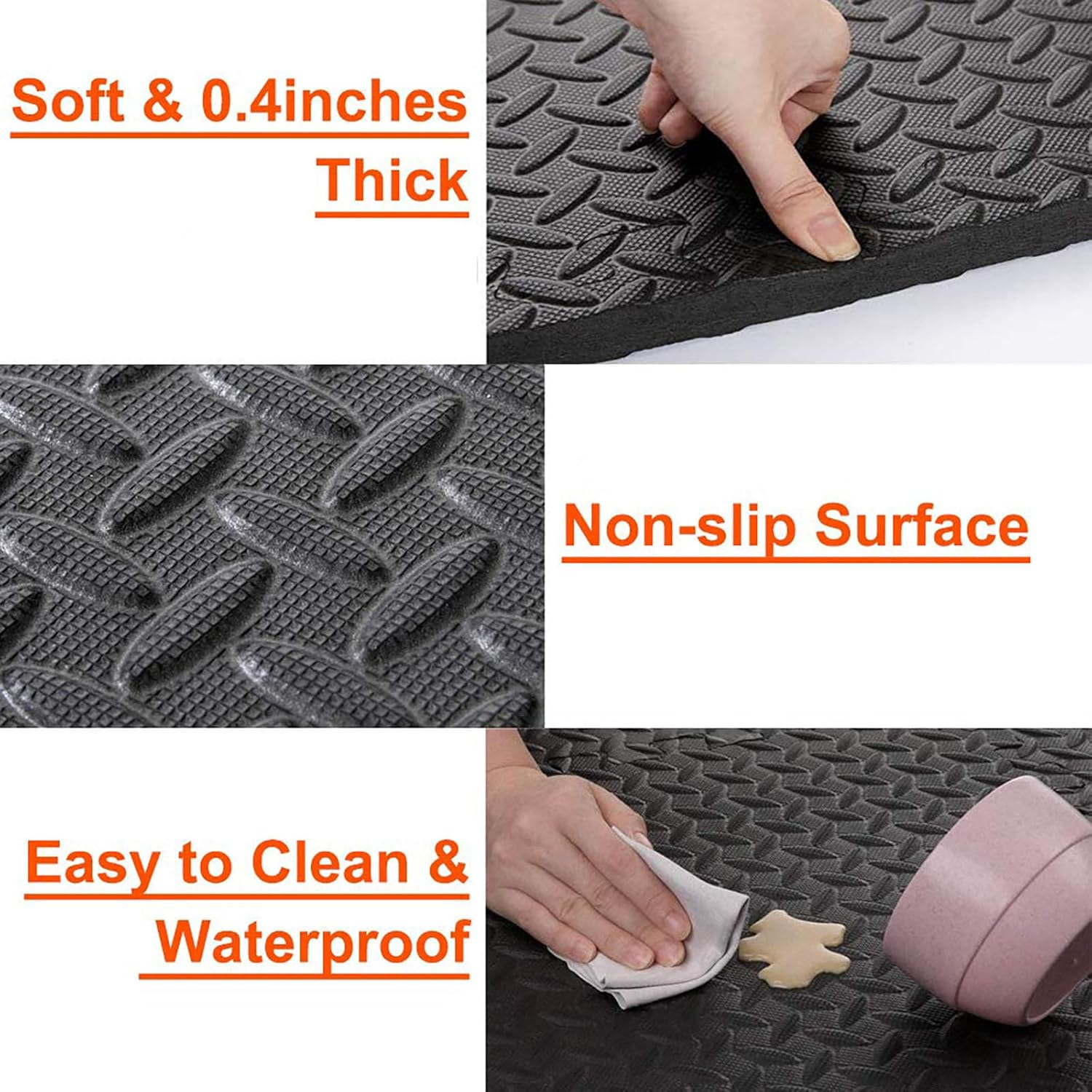 Exercise Puzzle Foam Mats &ndash; 24 Tiles, 30Cm&times;30Cm&times;1Cm (12"&times;12"&times;0.39") Each, Gym Flooring for Home Workouts Black image number 1