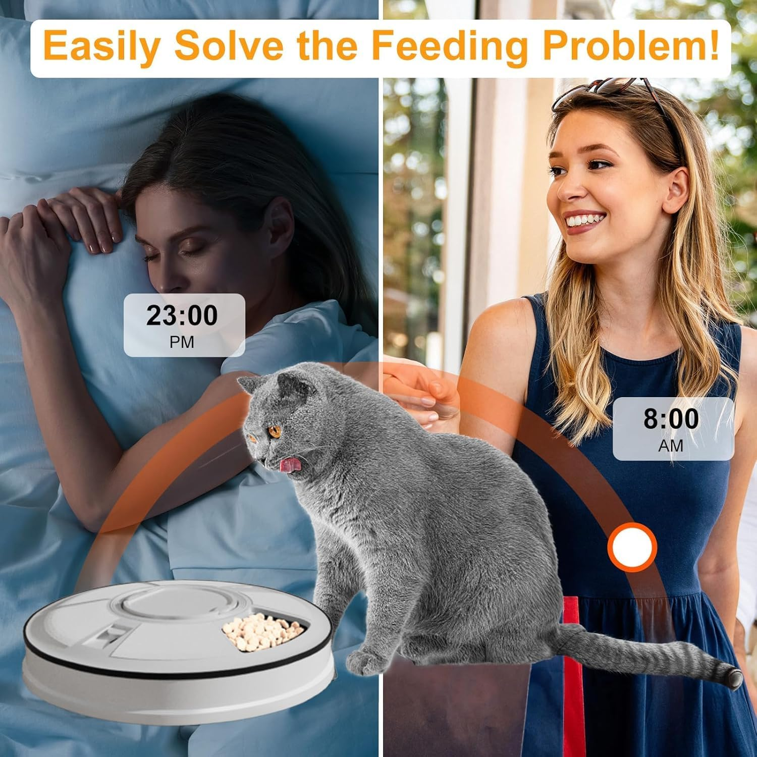 Gyugmhao 6 Meal Automatic Cat Feeder with LED Digital Timer,Wet and Dry Timed Food Dispenser for Pet Cat and Small Dog, 768 Ml Capacity with 128Ml Compartments for Portion Control image number 5