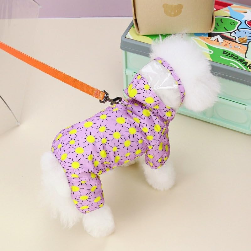 Cute Cartoon Waterproof Dog Raincoats for Small Dogs with Clear Hood and Leash D-Ring Lightweight Pet Rain Jacket Puppy Poncho Clothes (Purple;, M)