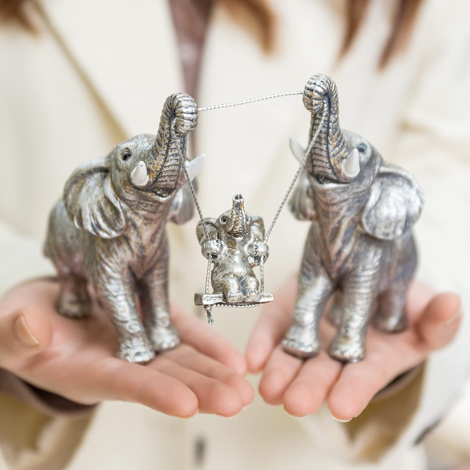 Elephant Statue.Silver Elephant Decor for Women,Mom Gifts.Elephant Figurines Brings Good Luck, Health, Strength.Decoration Ornaments for Living Room,Table Centerpiece, Shelf, Office Decor (Silver) image number 2
