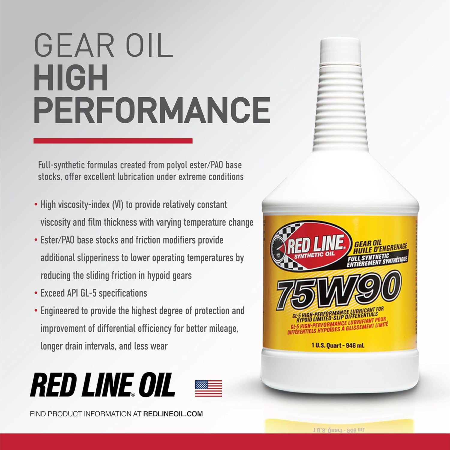Red Line 57904 (75W90) Synthetic Gear Oil - 1 Quart image number 5