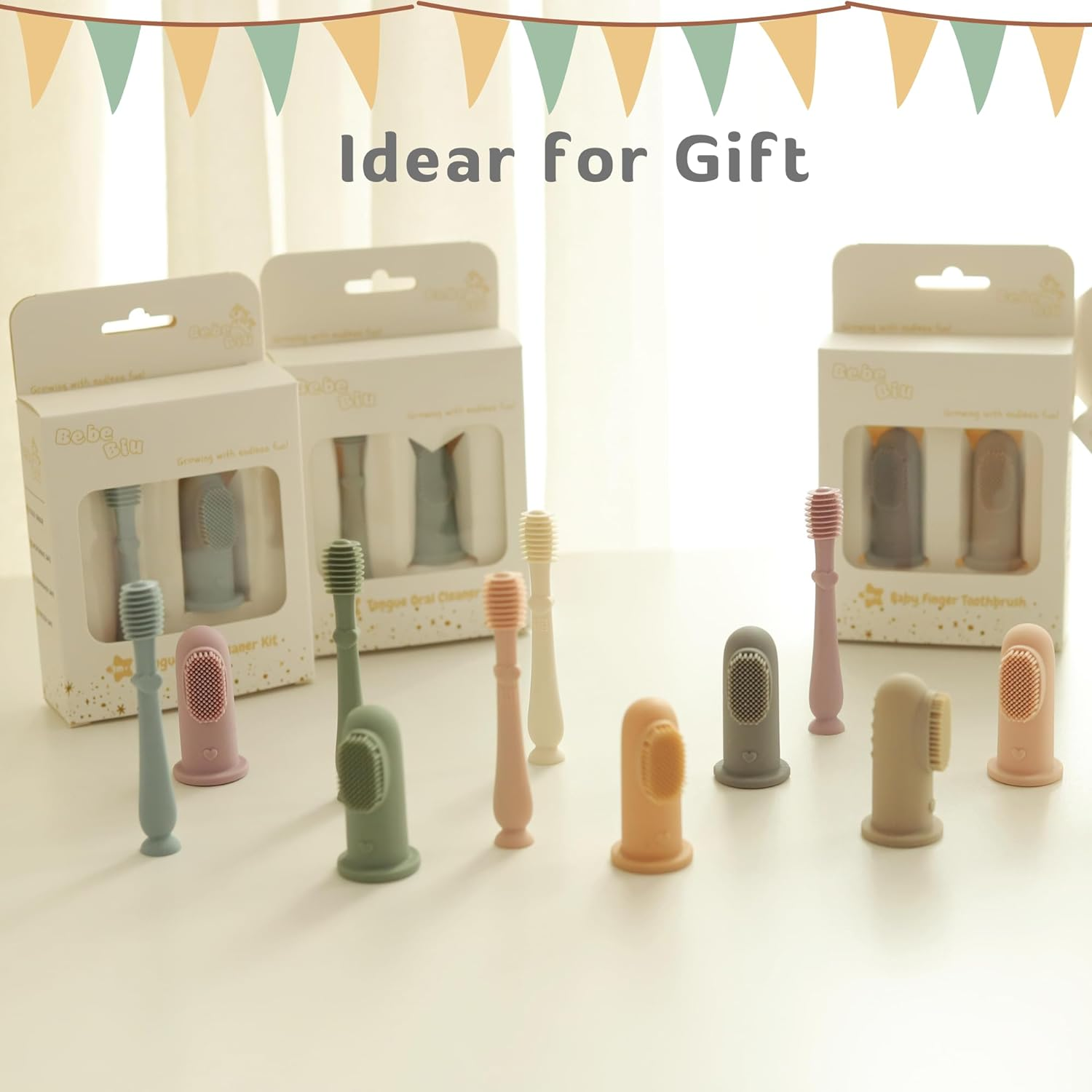 Baby Toothbrush Finger Kit, Two Finger Brushes Oral Cleaner Kit for 3 Months +, 2 Piece (Cloud/Mint) image number 2