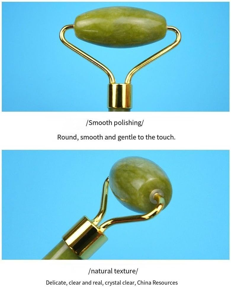 Jade Roller and Gua Sha Set - Jade Stone Face Roller, Dual Sided Massage Roller Stimulates Blood Flow, Relieves Stress (Green, One Size) image number 2