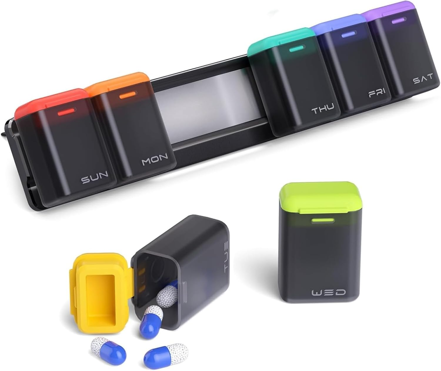 Weekly Pill Organizer Magnetic, Removable Pill Box 7 Day 1 Time a Day, Large Travel Pill Case, Week Once Daily Medication Dispenser, Medicine Container Holder for Supplement, Vitamin, Black image number 1