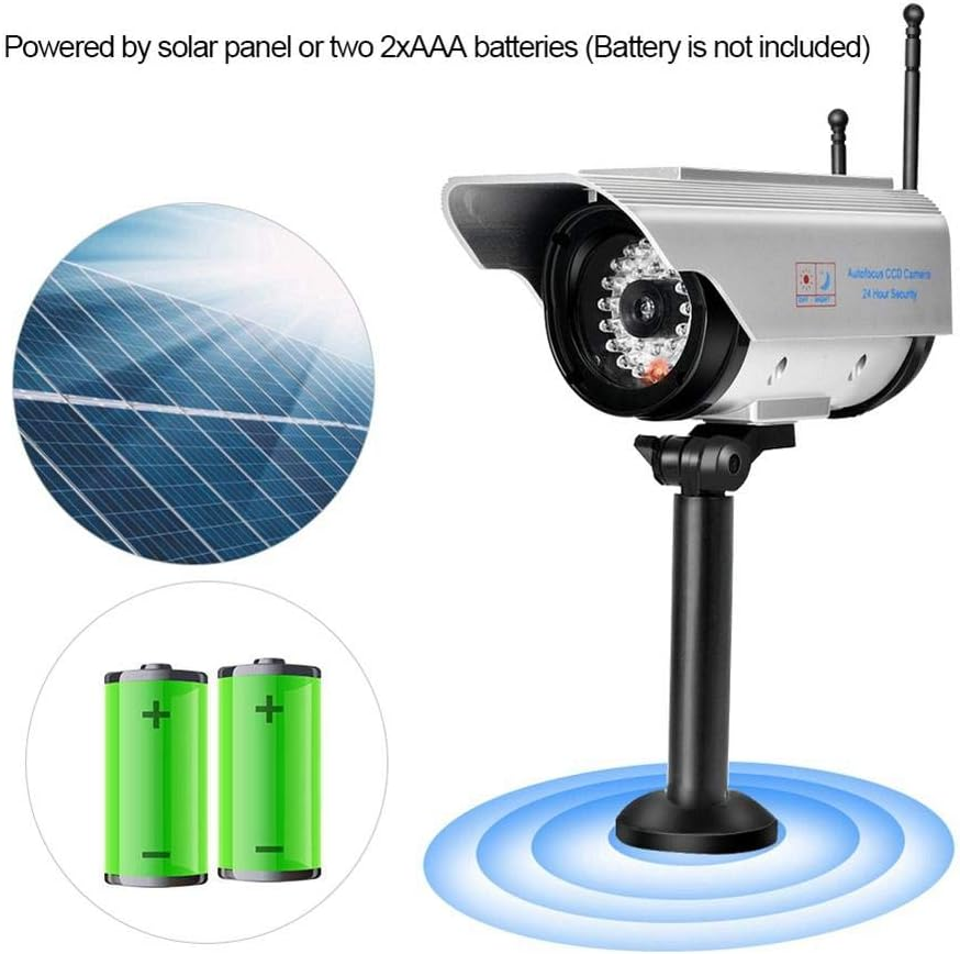 Dummy Fake Surveillance Security Camera,Solar Power LED Fake Camera Outdoor Silver Dummy Camera with Solar Light for Home Business Outdoor