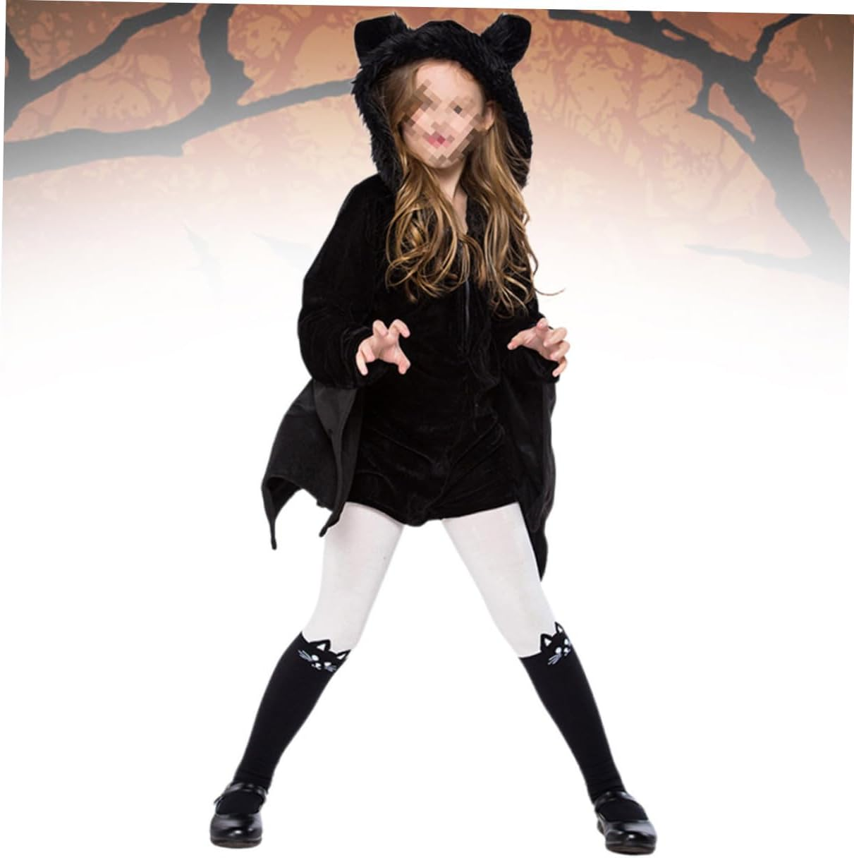 Abaodam Halloween Boy Girl Bat Costume Outfit for Girls Bat Cosplay Dress Set for Halloween Masquerade Fits Height image number 4