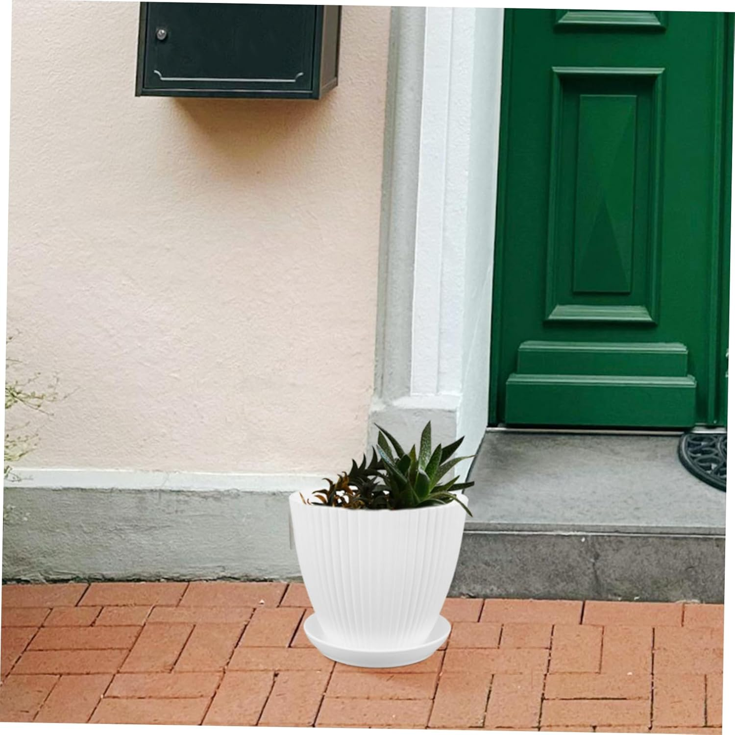 5Pcs White Vertical Striped with Drainage Holes for Indoor and Cacti Reusable Pots for Plants Sustainable Gardening image number 3