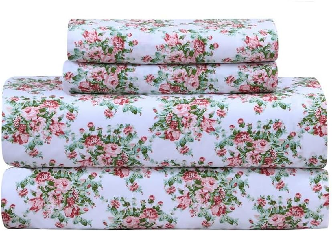 Feather & Stitch Softest 100% Cotton Sheets, 300 Thread Count Percale Weave Bedding, 16" Deep Pocket, Cooling Sheets, Breathable Bed Set, Hotel Premium Quality (Queen, Floral) image number 5