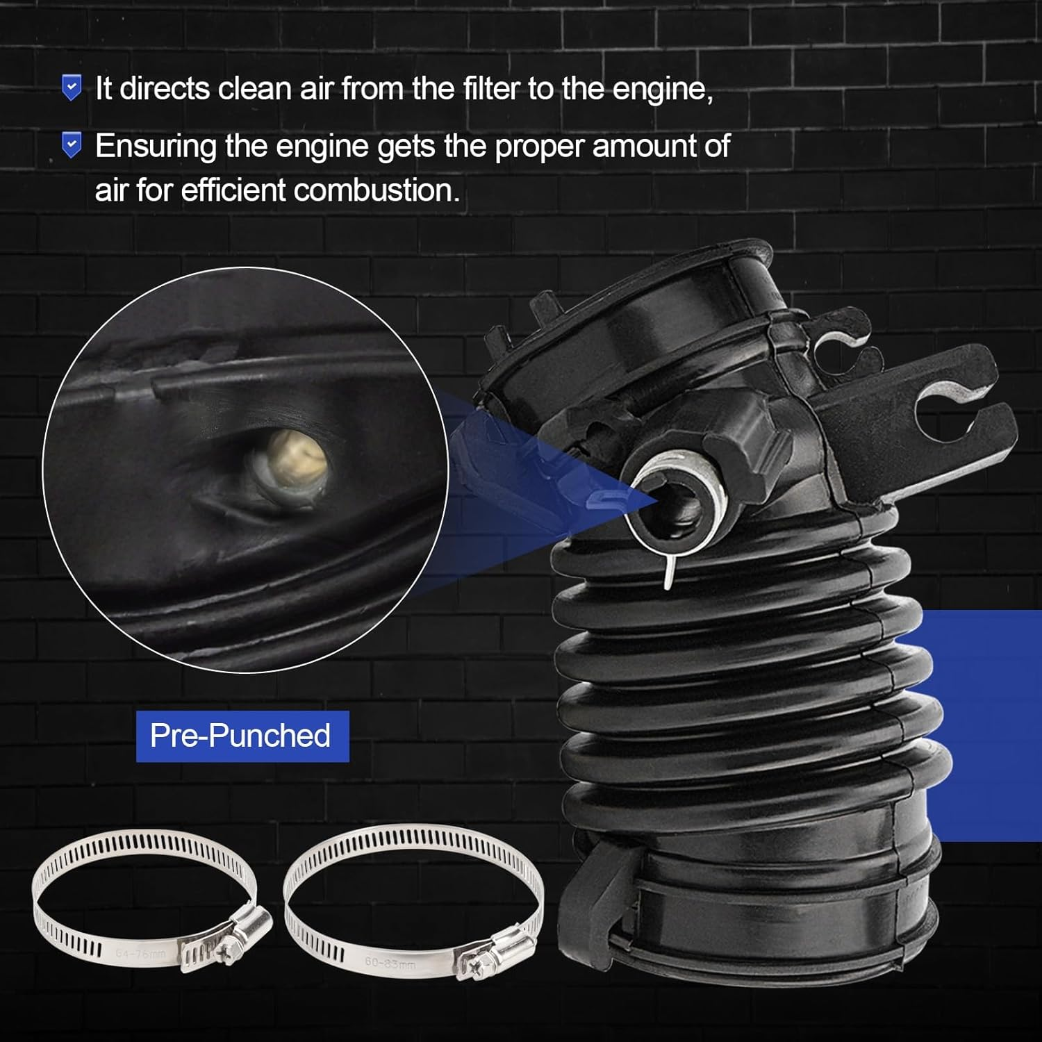 Air Cleaner Intake Hose Tube with Clamps for 2012-2015 Honda Civic 1.8L 2013-2015 Acura Ilx 2.0L (OEM# 17225-R1A-A01) image number 4