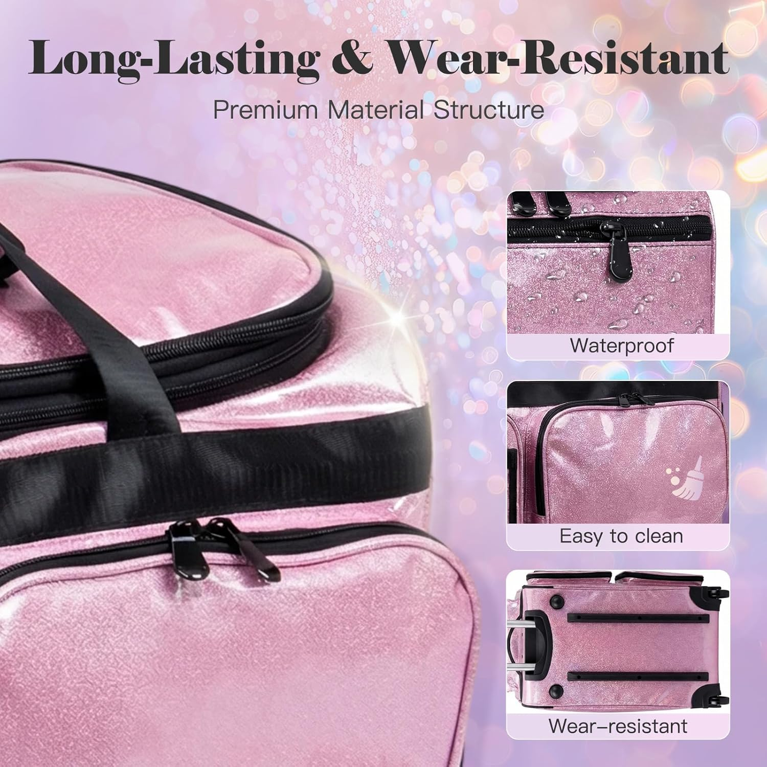 Advwin 3-In-1 Rolling Dance Bag with Instant Changing Design, Portable Garment Rack & USB Light Glitter Performance Duffel for Dancers image number 2