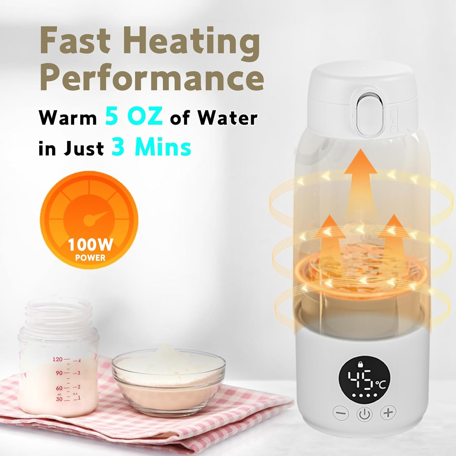 Portable Bottle Warmer,500Ml Large Capacity Portable Milk Warmer for Breastmilk/Formula with Accurate Temp Control,Baby Bottle Warmer Suitable for Travel, Outdoors,Night image number 6