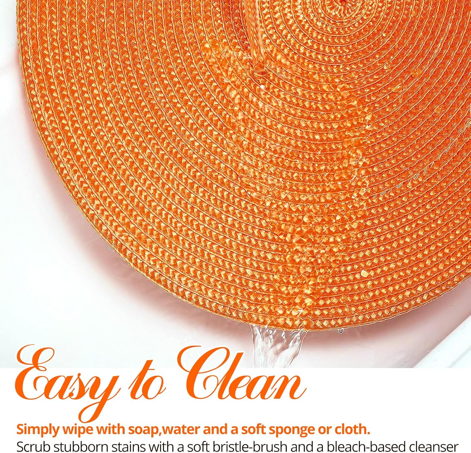 Round Braided Placemats Set of 4 15 Inch round Table Mats for Dining Table Heat Resistant Non-Slip Circle Place Mats (Orange) - Brown-4 image number 4