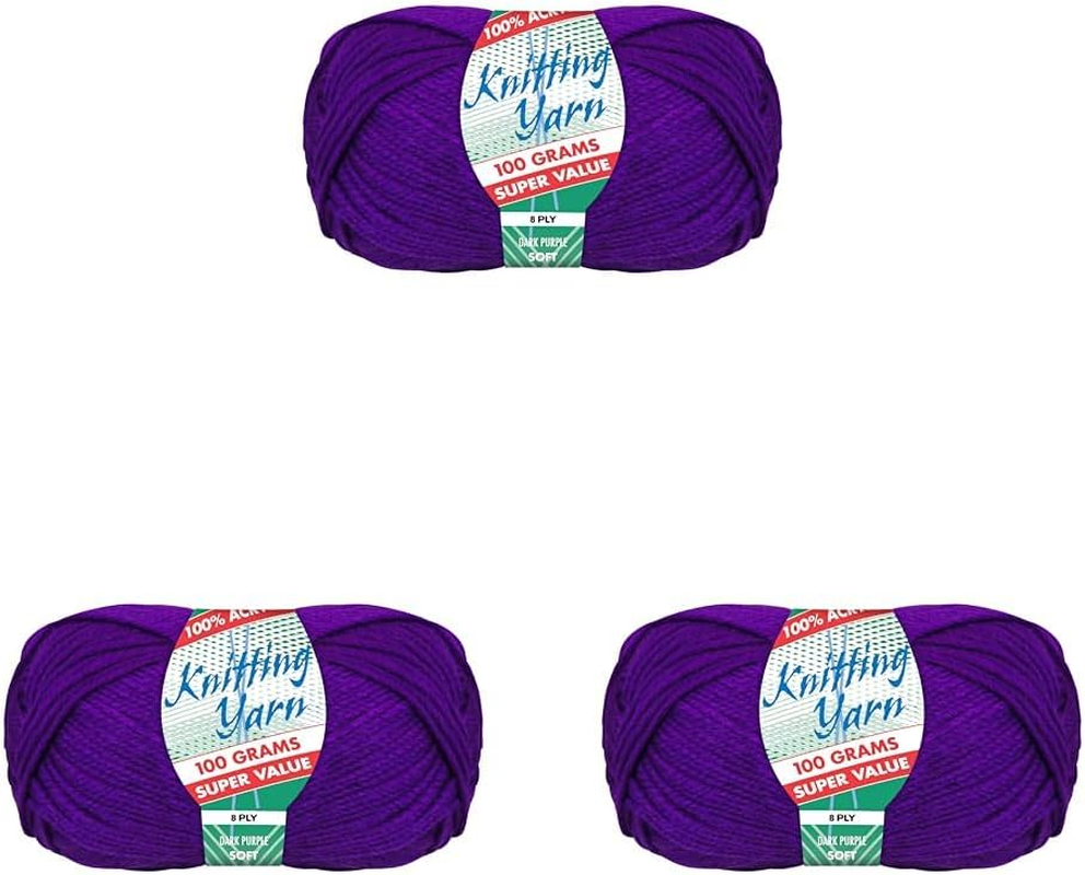 100% Acrylic 8-Ply Knitting Yarn 100 G, Dark Purple image number 3