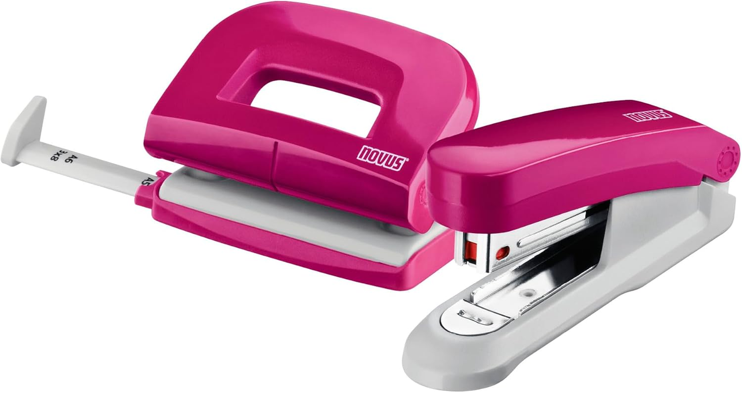 Novus E 15/E 210 Pink Twinset Stapler and Hole Punch with 1,000 Staples