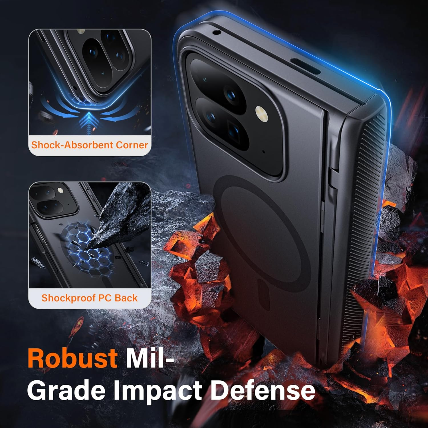 Tongate Magnetic Google Pixel 9 Pro Fold Case with Stand, Magsafe Compatible, Rugged Phone Case with Built-In Screen Protector & Hinge Protection for Google Pixel Fold 2 2024, Black