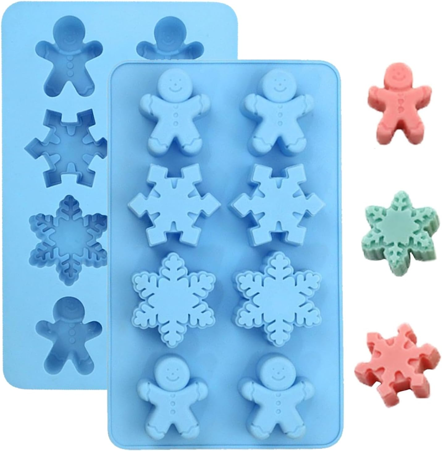 VIKKI Christmas Silicone Molds, 2Packs Snowflake Snowmen Chocolate Moulds 8 Cavities Soap Candy Cake Muffin Jelly Trays Baking Molds for Home Party Christmas Xmas Cake Decoration image number 5
