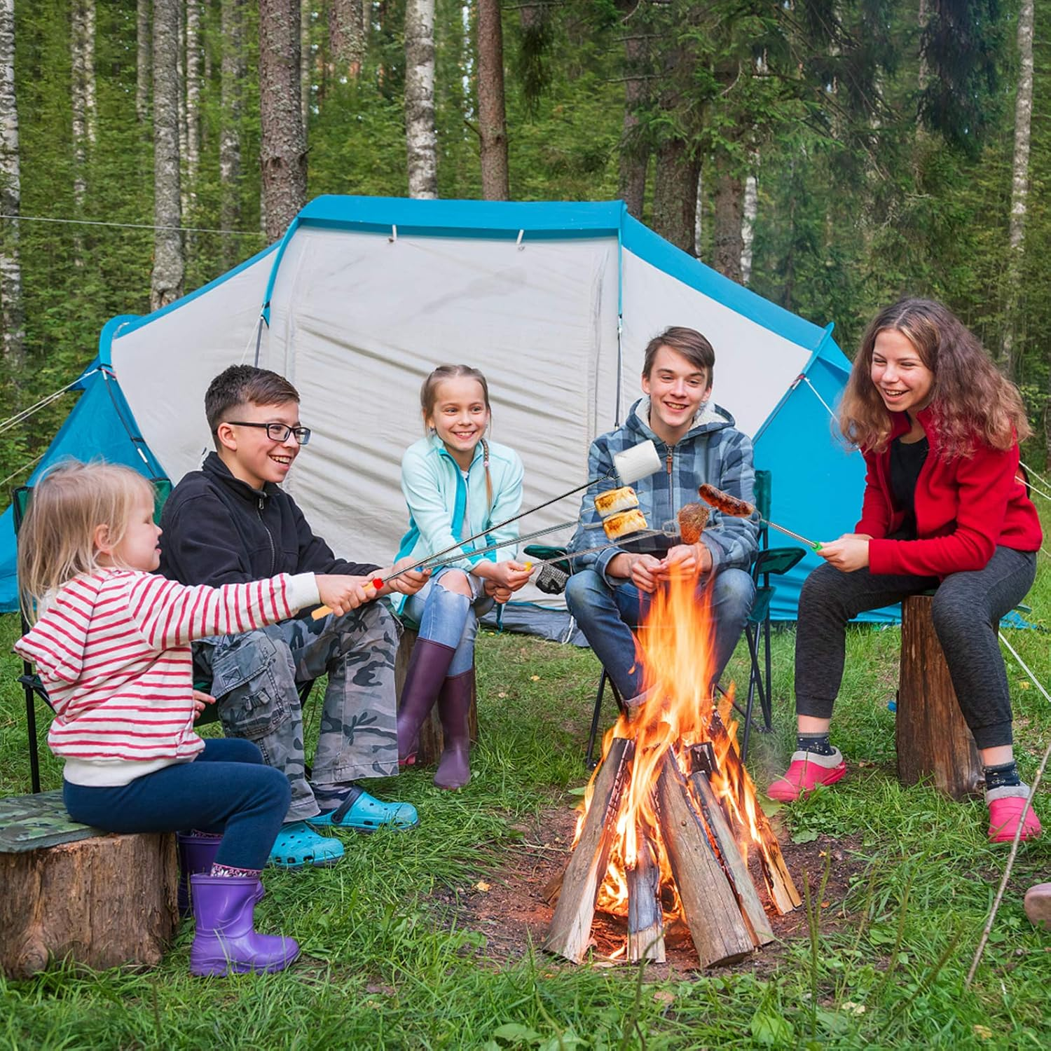 Marshmallow Toasting Forks, Telescoping Smores Sticks for Fire Pit, Marshmallow Roasting Sticks Barbecue Forks for Hotdog Hot Dog Bonfire Smores Skewers for Open Fire Pits Campfire Camping, 4 PCS image number 1