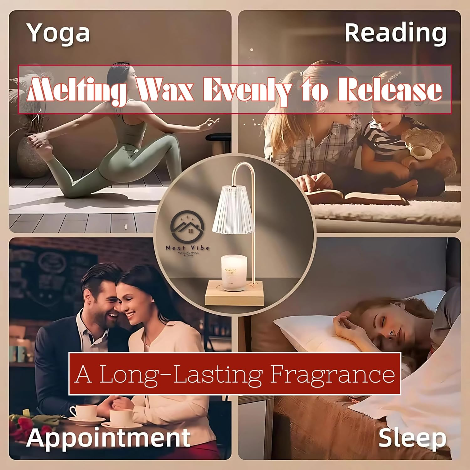 Premium Candle Warmer Lamp - Adjustable Dimming Light & Wax Melt Warmer - Metal & Wood Design - Safe & Smoke-Free Fragrance Diffuser - Ideal Home Decor & Gift (US/AU Plug) image number 3