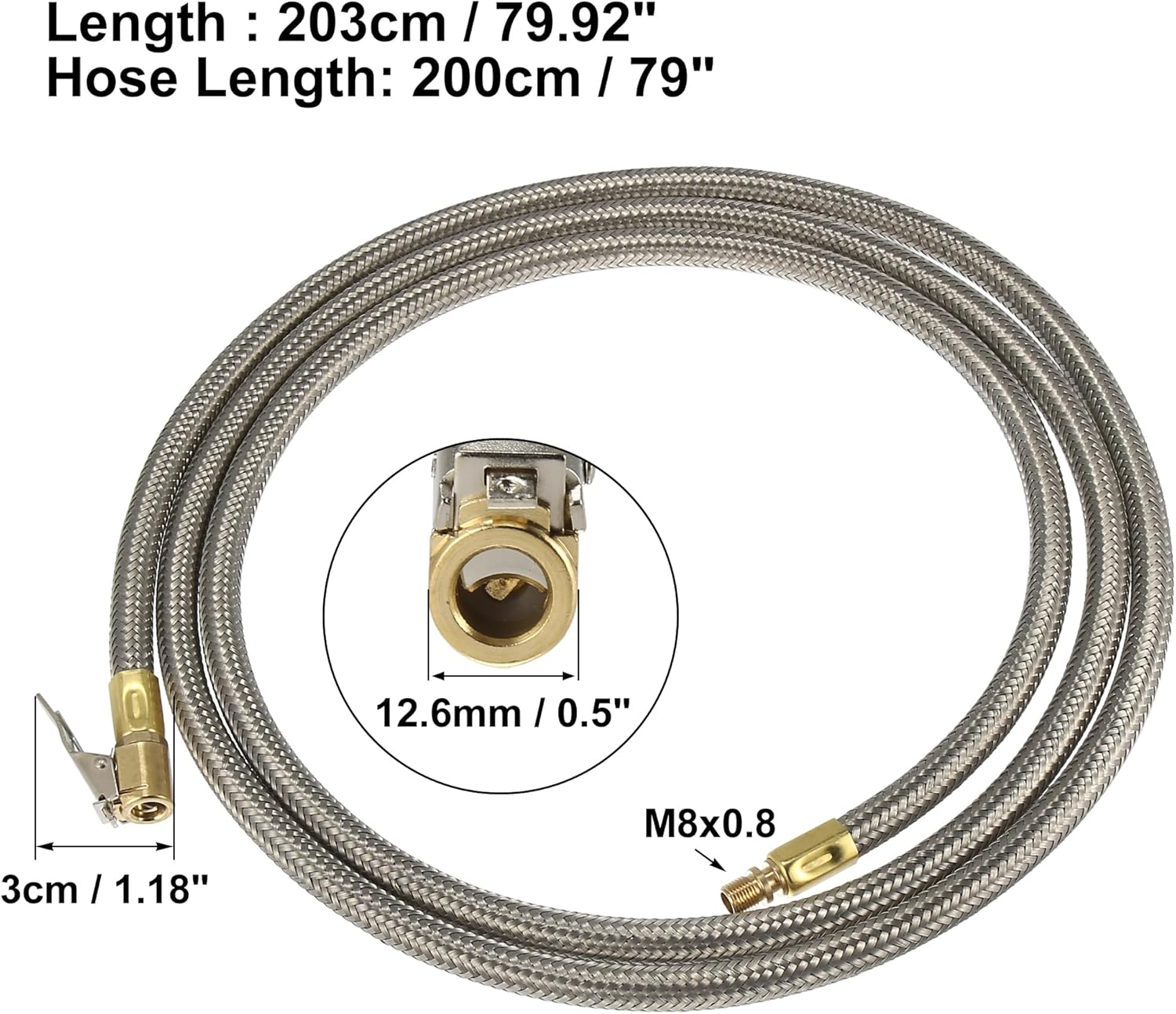 X AUTOHAUX Flexible Stainless Steel 200Cm 79" Tire Valve Connect Pipe Air Chuck Inflator Compressor Pump Extension Hose for Car Motorbike Bike Quick Connect image number 4