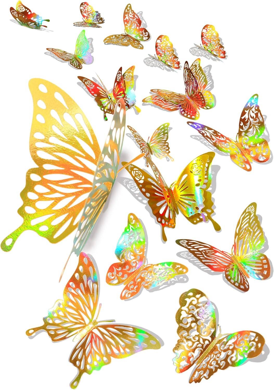 60 Pcs 3D Shiny Silver Butterfly Wall Stickers Decals ,Removable Holographic Silver Butterfly Wall Decor Classroom Decor with Set 5 Style DIY Man Made Decorative Paper Murals for Nursery, Party Decor (Silver)