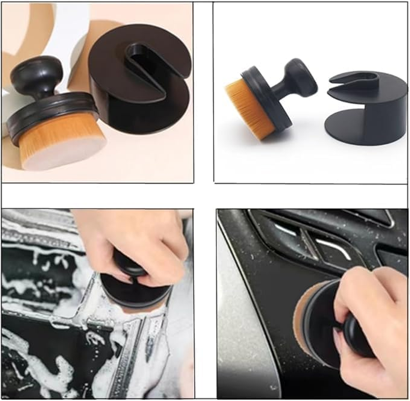 CAASFOOY Tire Dressing Brush, Tire Shine Brush, Reusable Tire Applicator Brush High Density Soft Hair Tire Shine Applicator Brush Portable Car Brush with Holder for Cleaning Tires, Dashboard image number 3