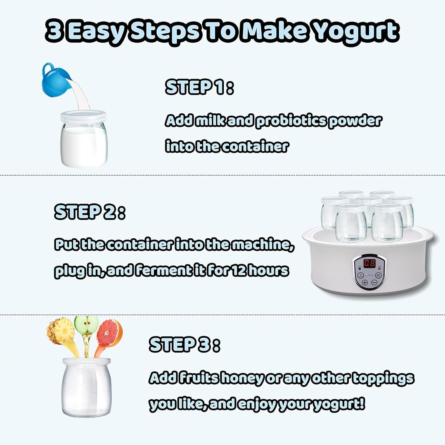 Flora Yoghurt Maker Machine-Electric Automatic Yogurt Making Machine-Large Capacity 1.5L with Natto/Rice Wine Function-7 Glass Jars -Home Organic Yogurt Incubator- Fermented Curd Maker-Fl-Yme-715 image number 1