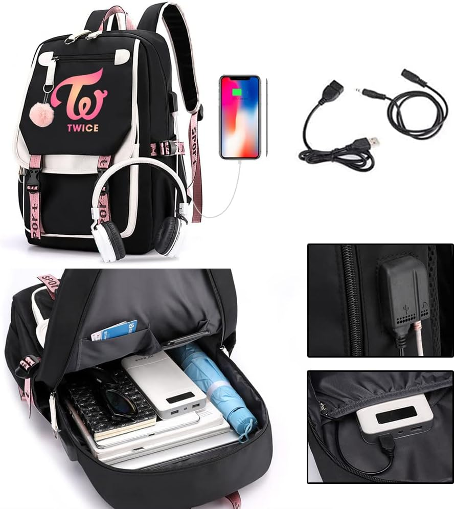 WGEEEY Kpop Twice School Backpack Merchandise, Twice Book Bag Casual Backpack, Black image number 1