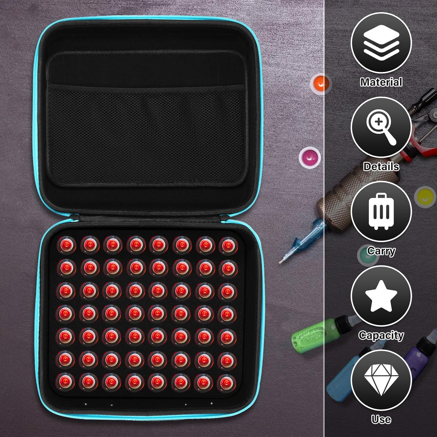 EVA 56 Slot Alcohol Ink Storage Case, Organized Storage Ink Paint Organizer, Easy to Access, with Shockproof Foam Padding, Alcohol Paint Organizer, Portable Hard Shell Box, Large Capacity (Blue) image number 1