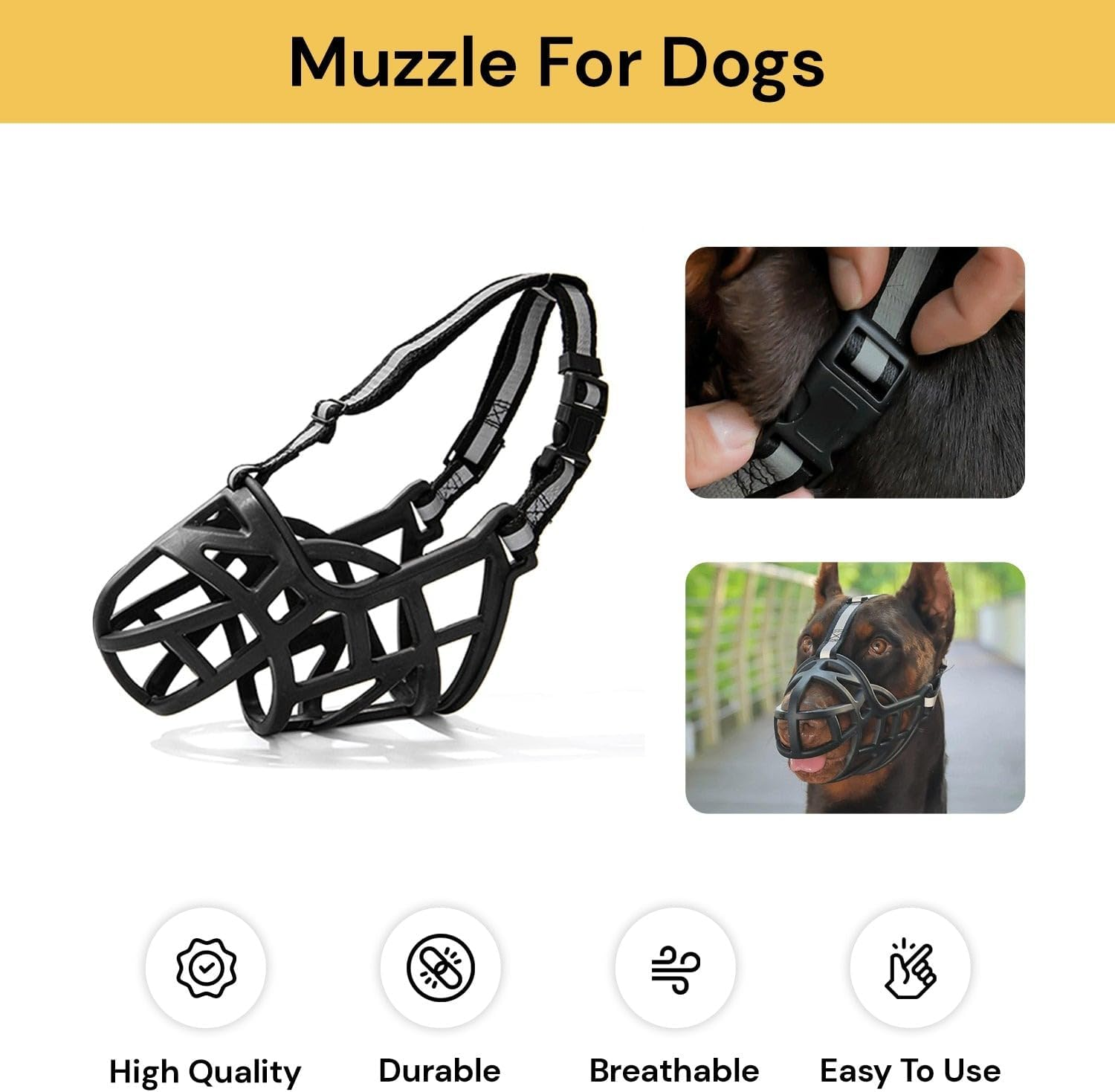 EZONEDEAL Adjustable Dog Muzzle, Breathable Basket Muzzle for Biting, Chewing and Scavenging, Humane Cage Mouth Cover,Aggressive Reactive Dogs, Perfect for Grooming & Training Muzzle (Black, XS) image number 2