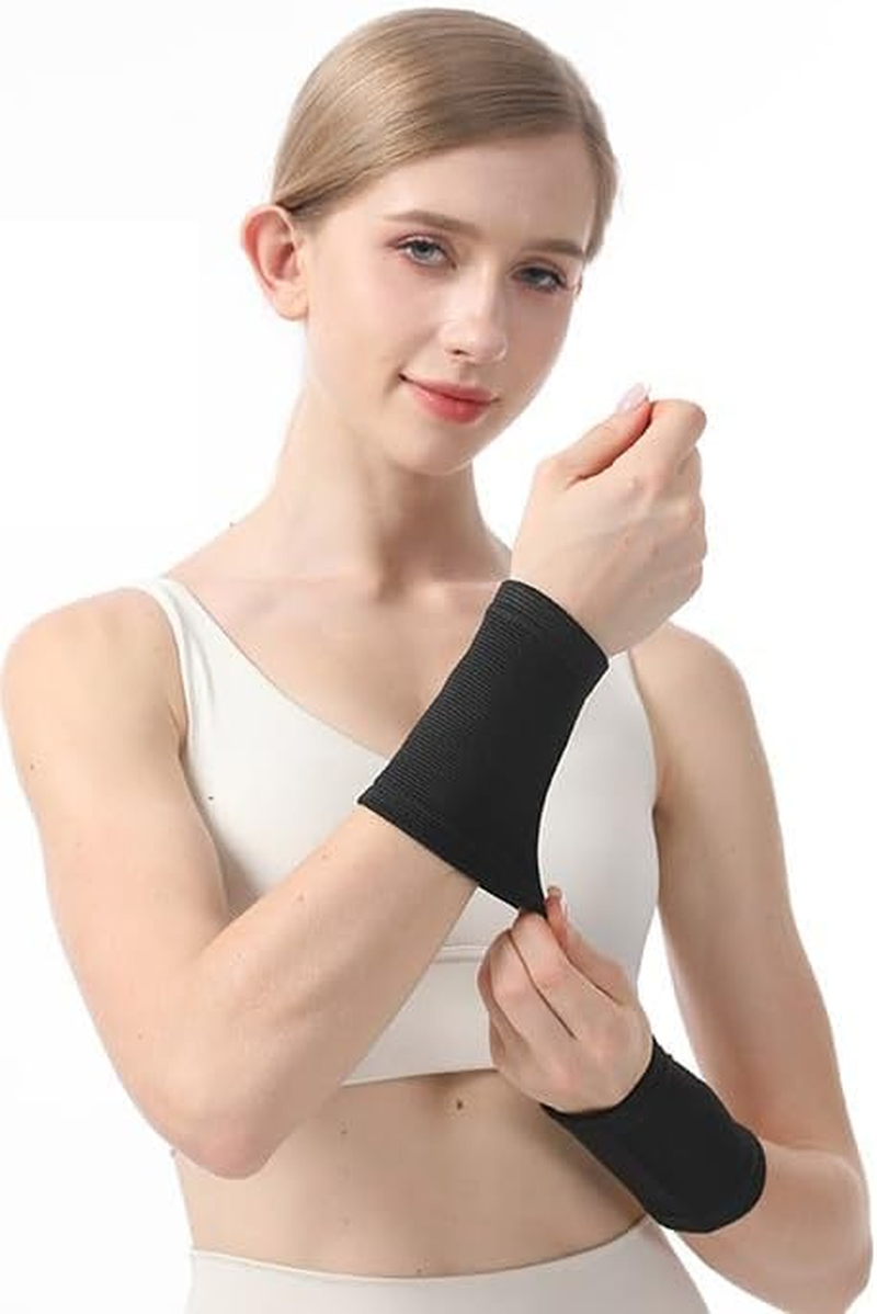 Wrist Band Support Sleeve (1 Pair) - Elastic & Breathable Knitted Fabric Compression Brace - for Tennis, Gym, Sport, Tendonitis image number 5