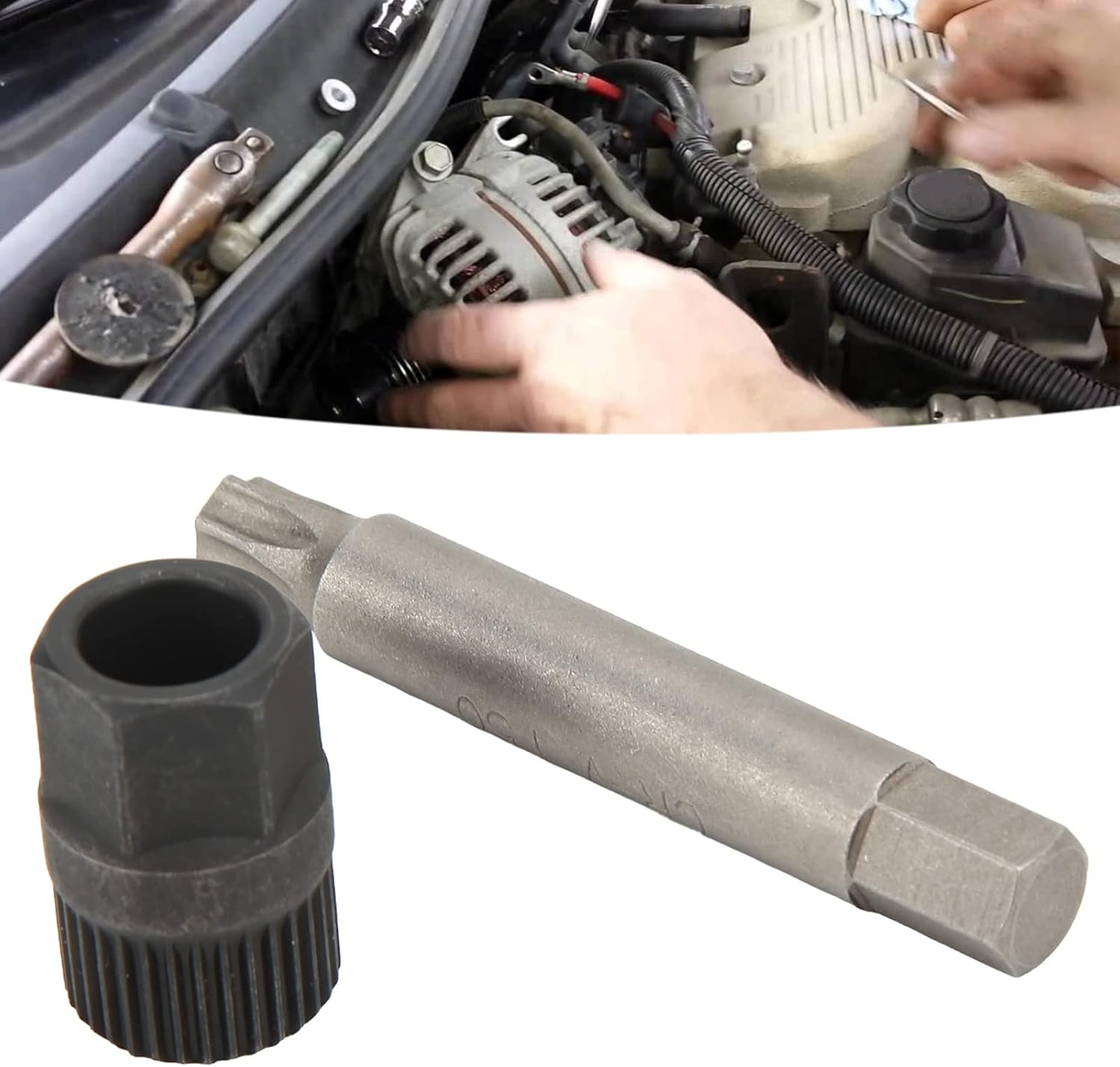 Alternator Pulley Wrench, Alternator Decoupler Pulley Tool 33 Teeth Spline Socket T50 Drill Bit Puller Remover Tool, Easy to Use with Replaceable For, image number 4