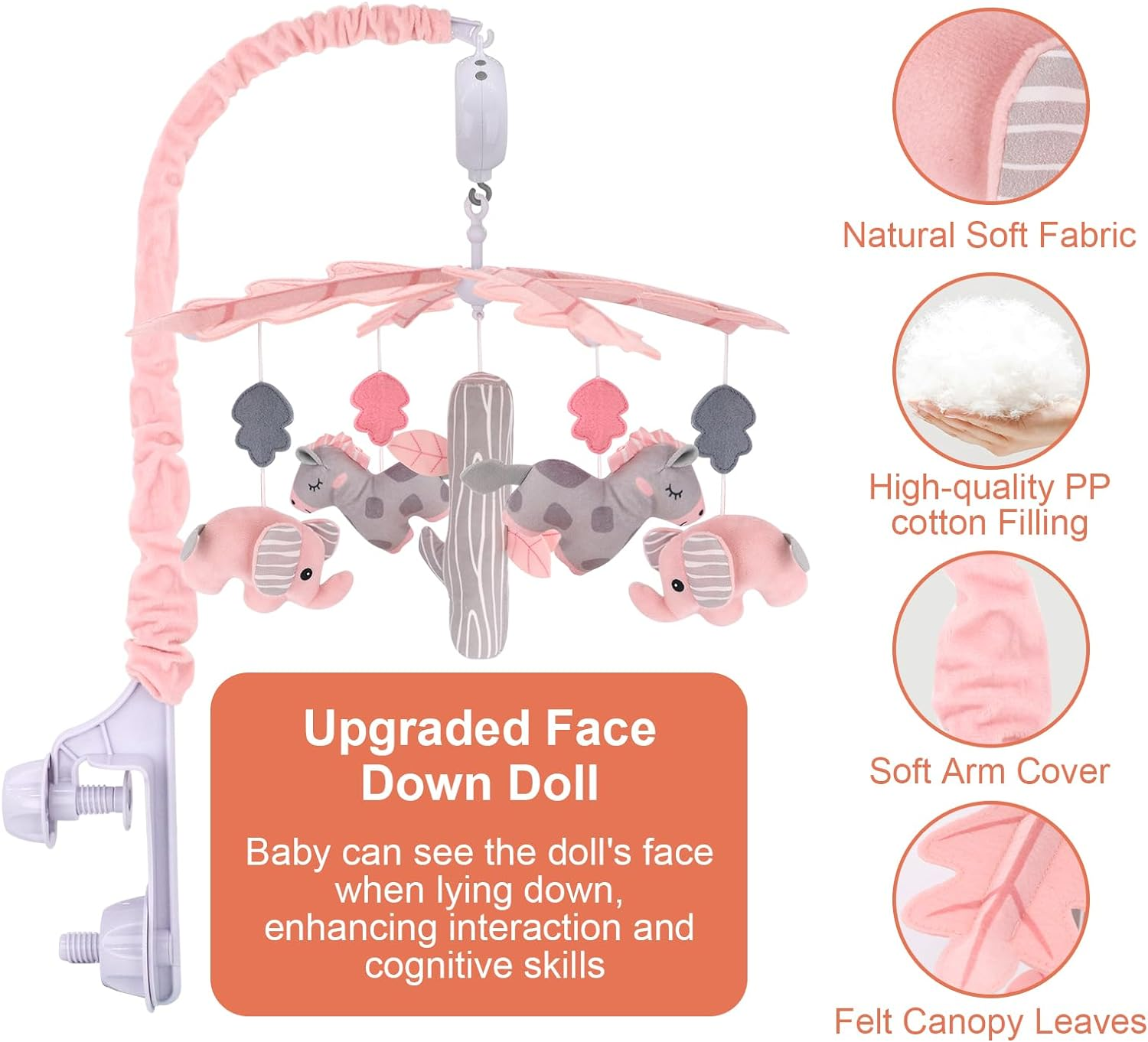 Upgraded Blublu Park Musical Mobile for Crib, Baby Crib Mobile with Hanging Rotating Toys Woodland Nursery Decor for Newborn Baby Boys Girls, Digital Music Box with 3 Modes, 12 Lullabies (Pink) image number 4