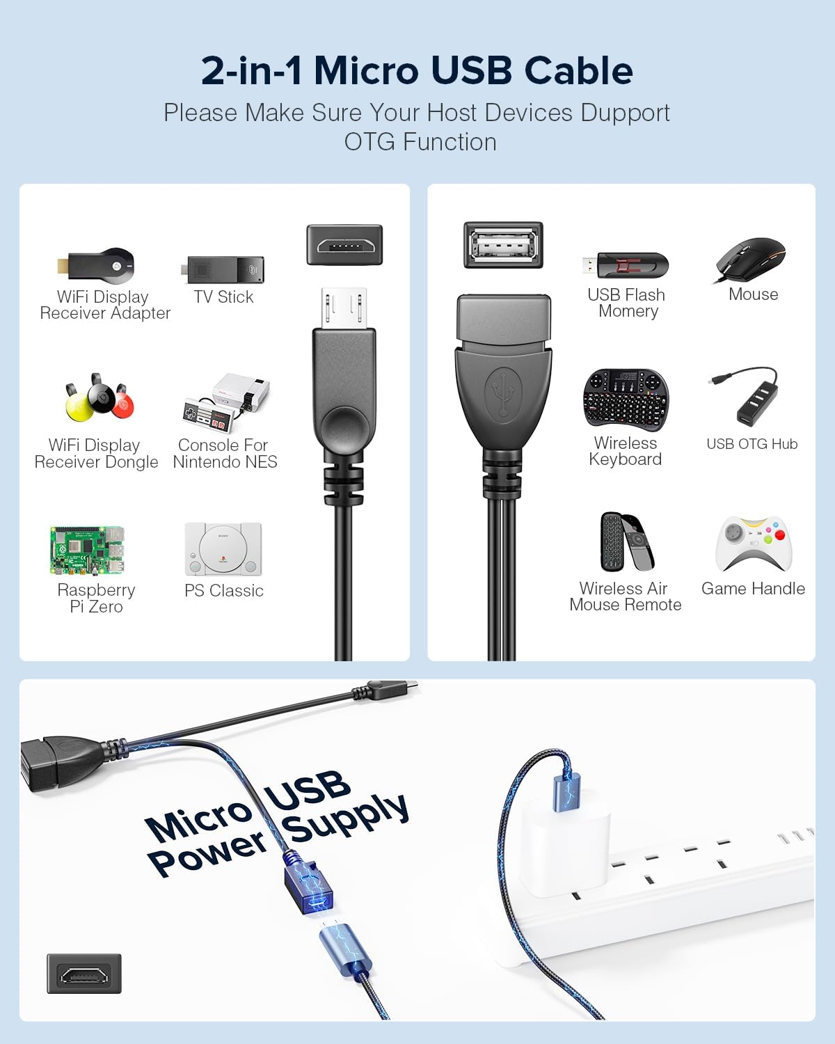 ANDTOBO Micro USB OTG Adapter with Power for Fire Stick/Host Devices Etc - 2 Pack image number 5