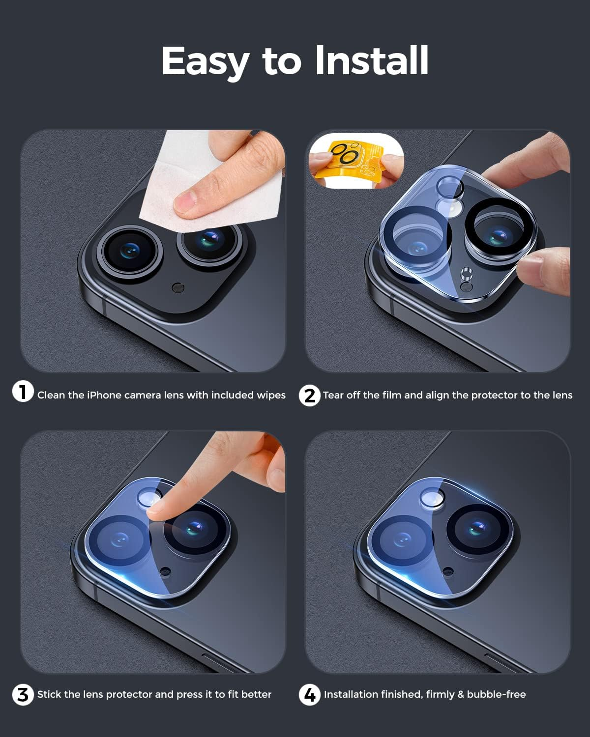 Giftorld [3 Pack Camera Lens Protector for Iphone 15/15 Plus,9H Tempered Glass,Anti-Scratch,Case Friendly,Night Circle,No-Bubble HD Clarity,Full Cover image number 2