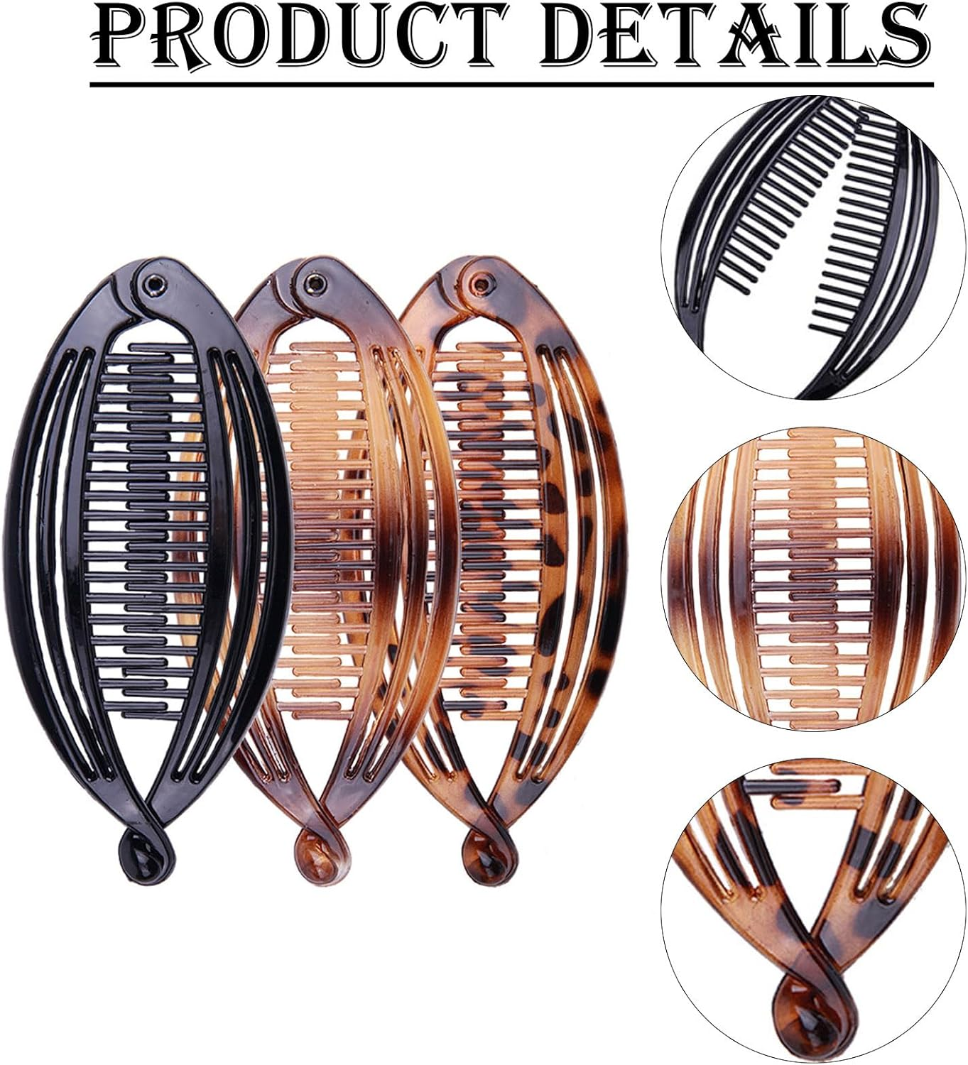 Pack of 3 Banana Clip Hair, Banana Clip, Banana Hair Clips, Retro Female Hair Accessory Hair Comb, Vintage Fish Tail Hair Clip, Women'S Ponytail Banana Clips, Hair Clips image number 6