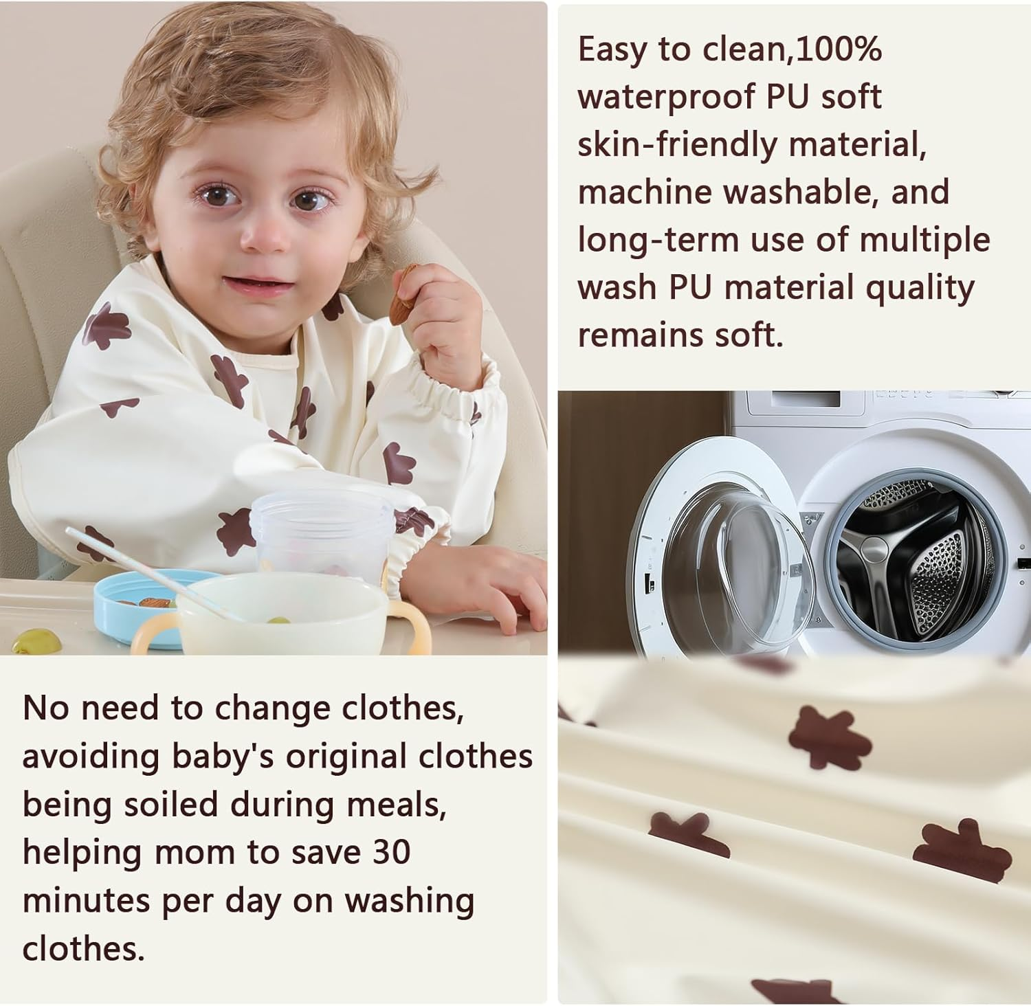 Feeding Bib with Long Sleeves & BLW 2PCS, Soft and Skin-Friendly Material, Coverall Bibs for Baby Feeding, Waterproof and Easy to Clean & Machine Washable, for Infant Toddlers (Yellow) - Yellow image number 5