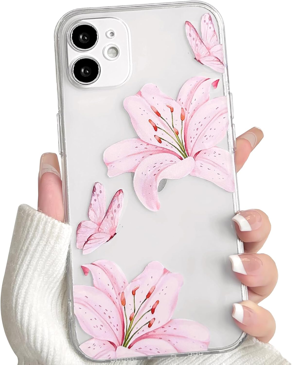 NITITOP Compatible with Iphone 11 Case Clear Cute Butterfly Lily Flower Floral Pattern for Women Girls Full Camera Lens Clear Slim Shockproof Protective Phone Cover - Pink image number 4