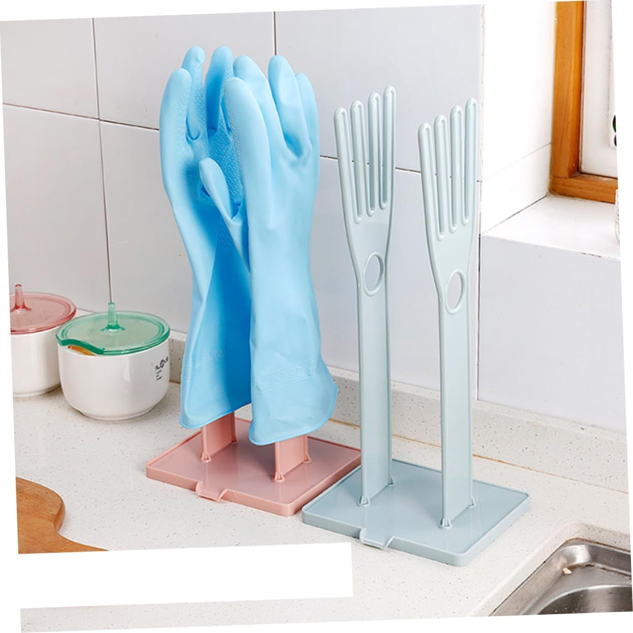 OKUMEYR Creative Gloves Rack for Kitchen Bathroom Rubber Glove Drying Storage Holder Drain Towel Rack Pink Modern Design for Dish Drying and Hanging Storage image number 1
