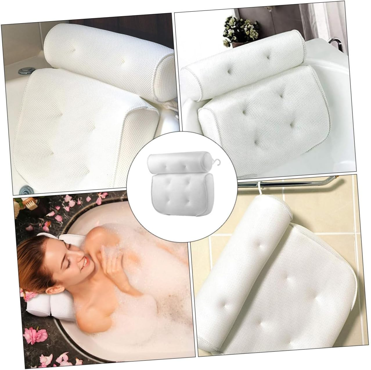 LOLIPPYY Bath Pillow 3D Mesh Spa Tub Pillow with 6 Suction Cups Neck and Head Support Cushions for Relaxing Bathing at Home image number 2
