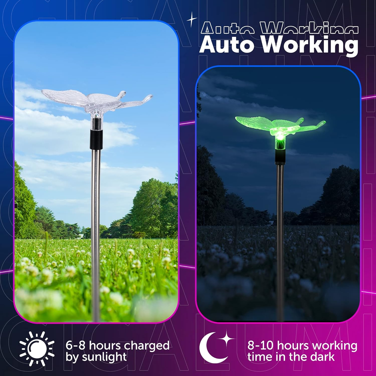 GIGALUMI Solar Garden Lights Outdoor - 3 Pack Solar Stake Lights Multi-Color Changing LED Garden Lights Premium Butterfly Decorative Lights for Path Yard Lawn Patio. image number 2