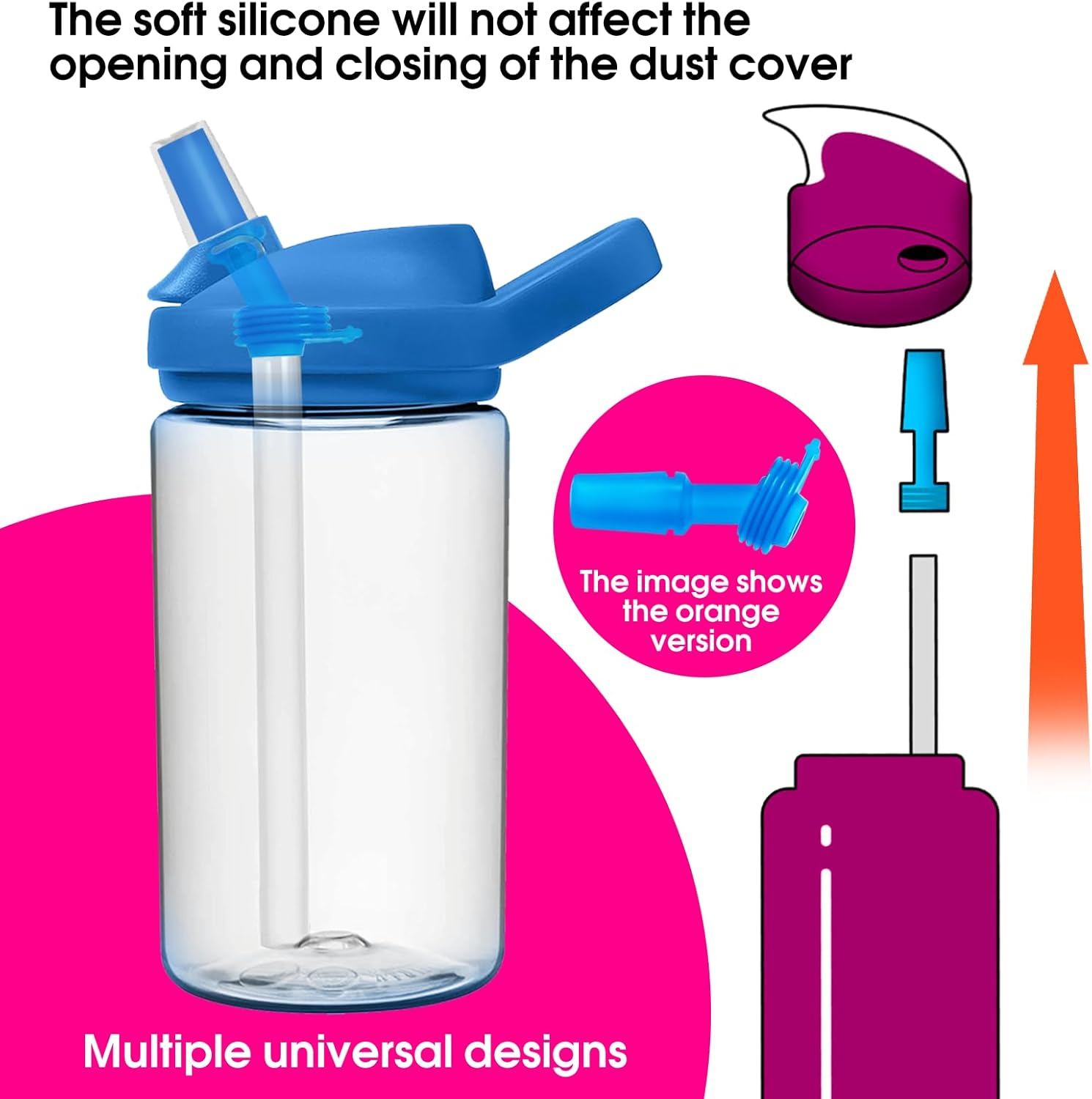 Powerful 8 Pack Bite Valve and Straw Fit All Camelbak Eddy Kids Water Bottle, 4 Bite Valve & 2 Sets Straws & 2 Brushes image number 5