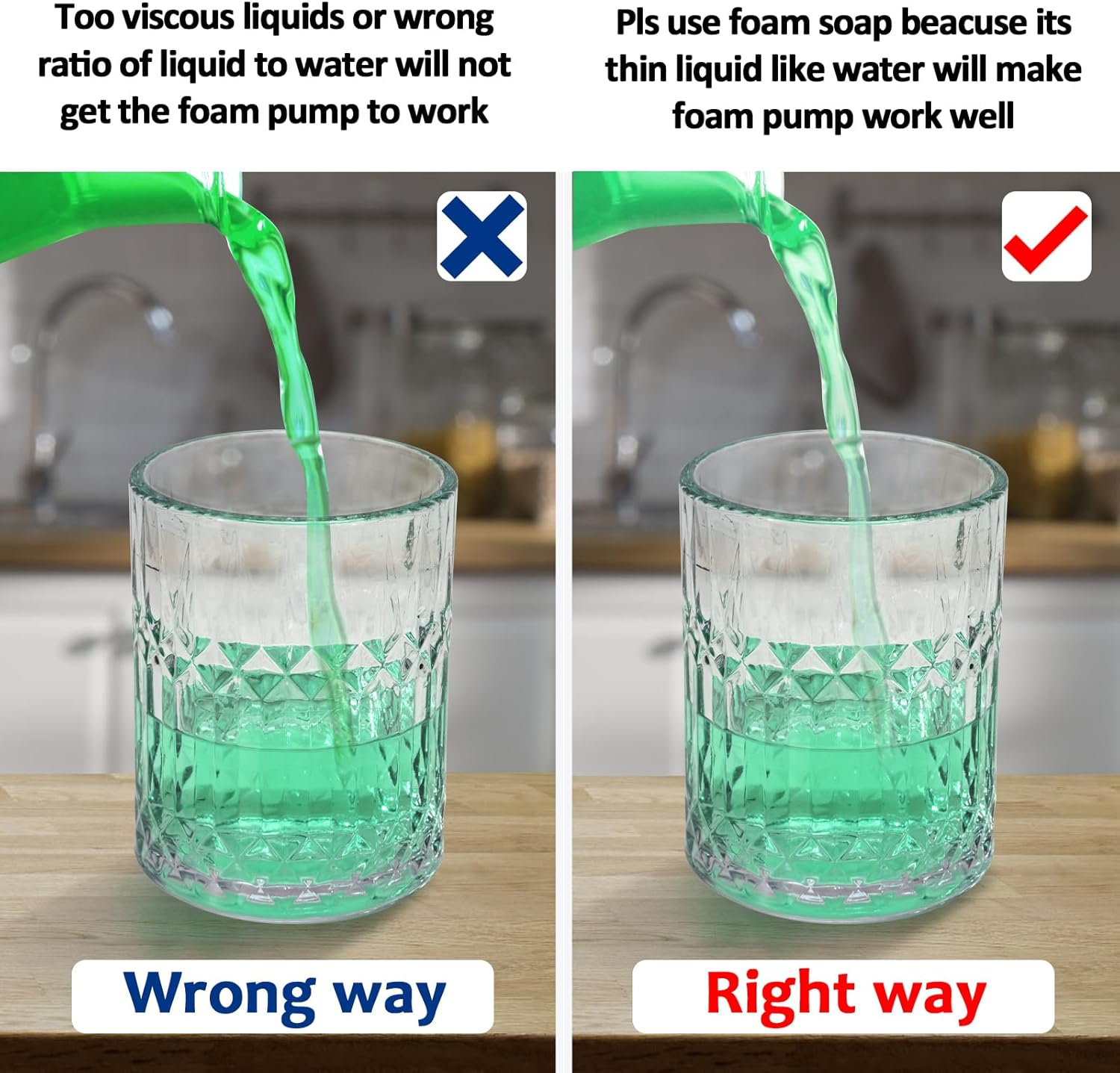 Bathroom Glass Soap Dispenser with Durable Rust-Proof Plastic Foam Pump Hand Lotion Dispenser Antislip Shampoo Kitchen 10Oz