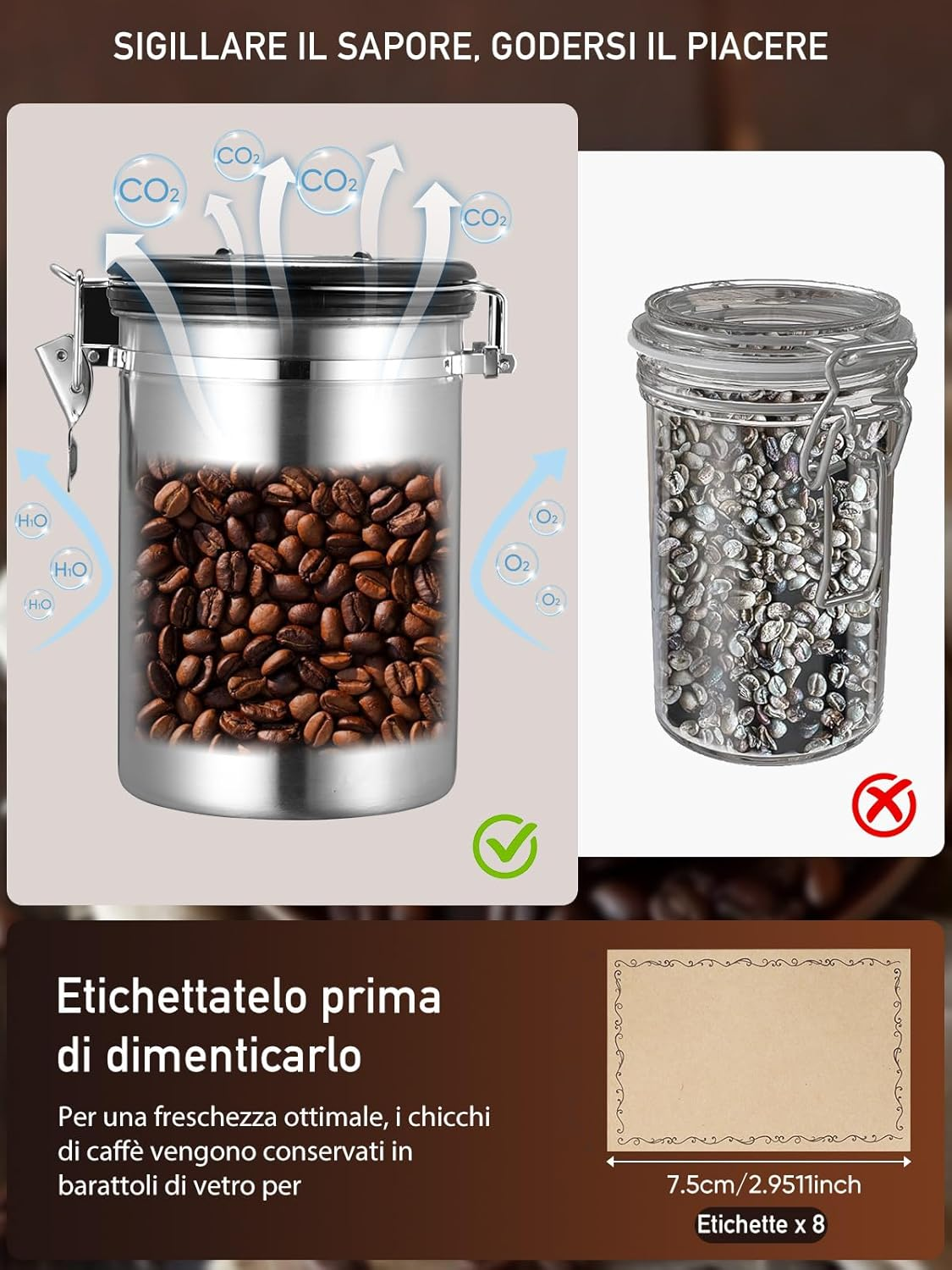 Coffee Canister, 26OZ Airtight Food Storage Containers with Date Tracker & Stainless Steel Coffee Scoop, Ground Coffee Bar Accessories Also Fits for Bean Flour Tea Sugar Cereal, 8 Labels, Silver image number 5