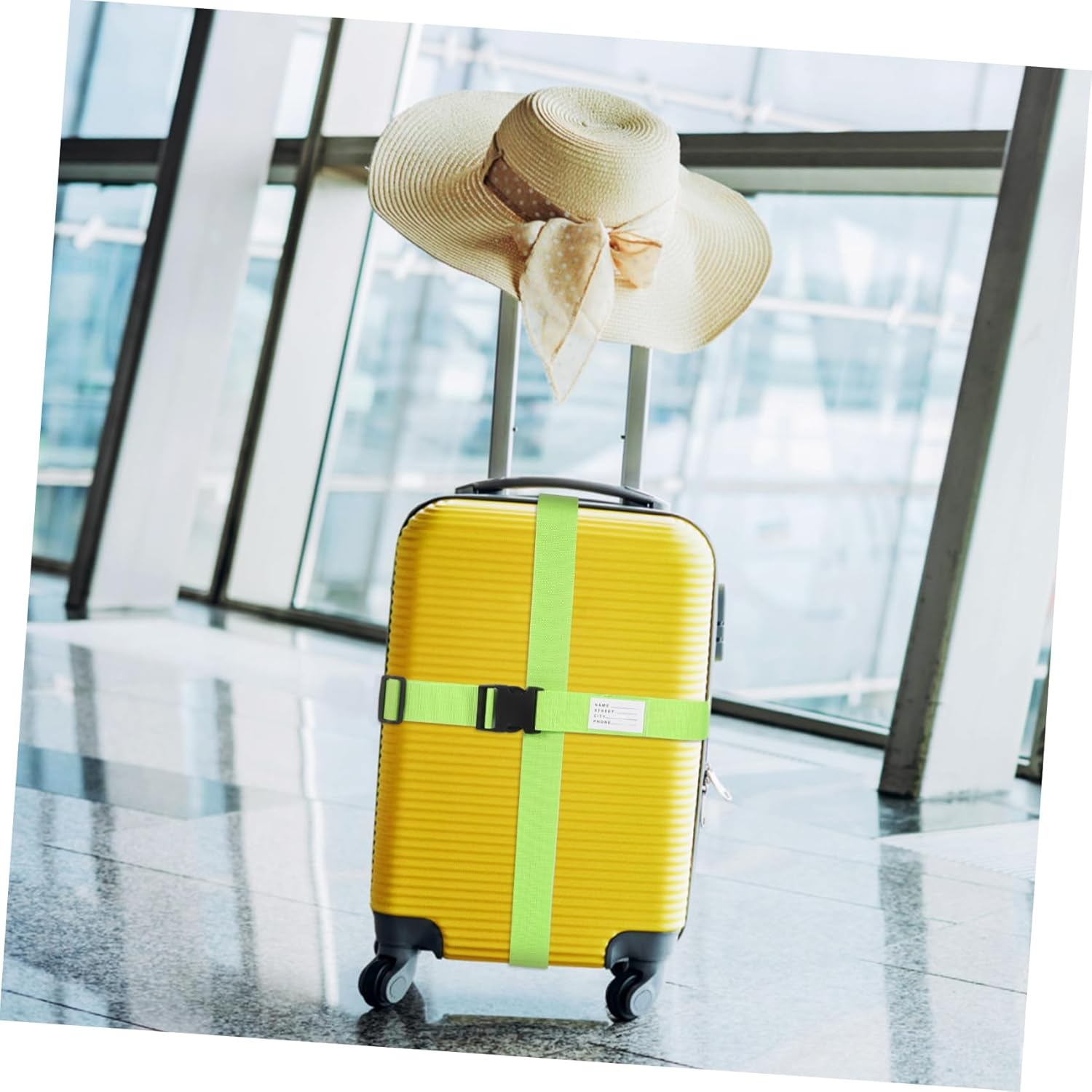 MINAOLULUS 4Pcs Adjustable Fluorescent Green Luggage Straps with High Strength Tear Resistant Suitcase Wraps for Secure Travel Visible to Prevent Accidental Opening image number 2