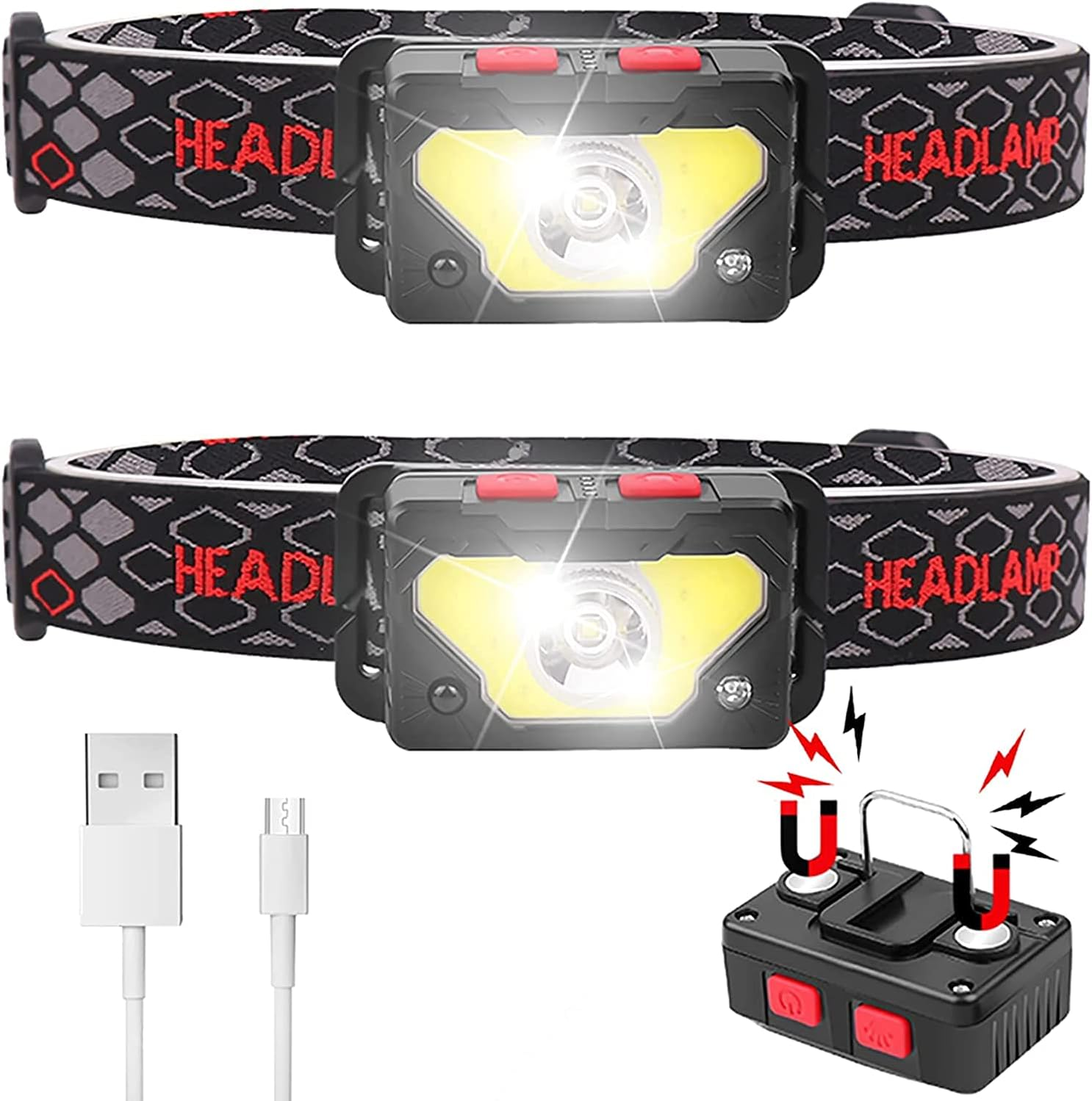 GRUTTI Head Lamps Outdoor LED Rechargeable Hiking Headlamps Flashlight 2 Pack for Camping, Forehead, Waterproof, USB Charge, 8 Modes image number 5