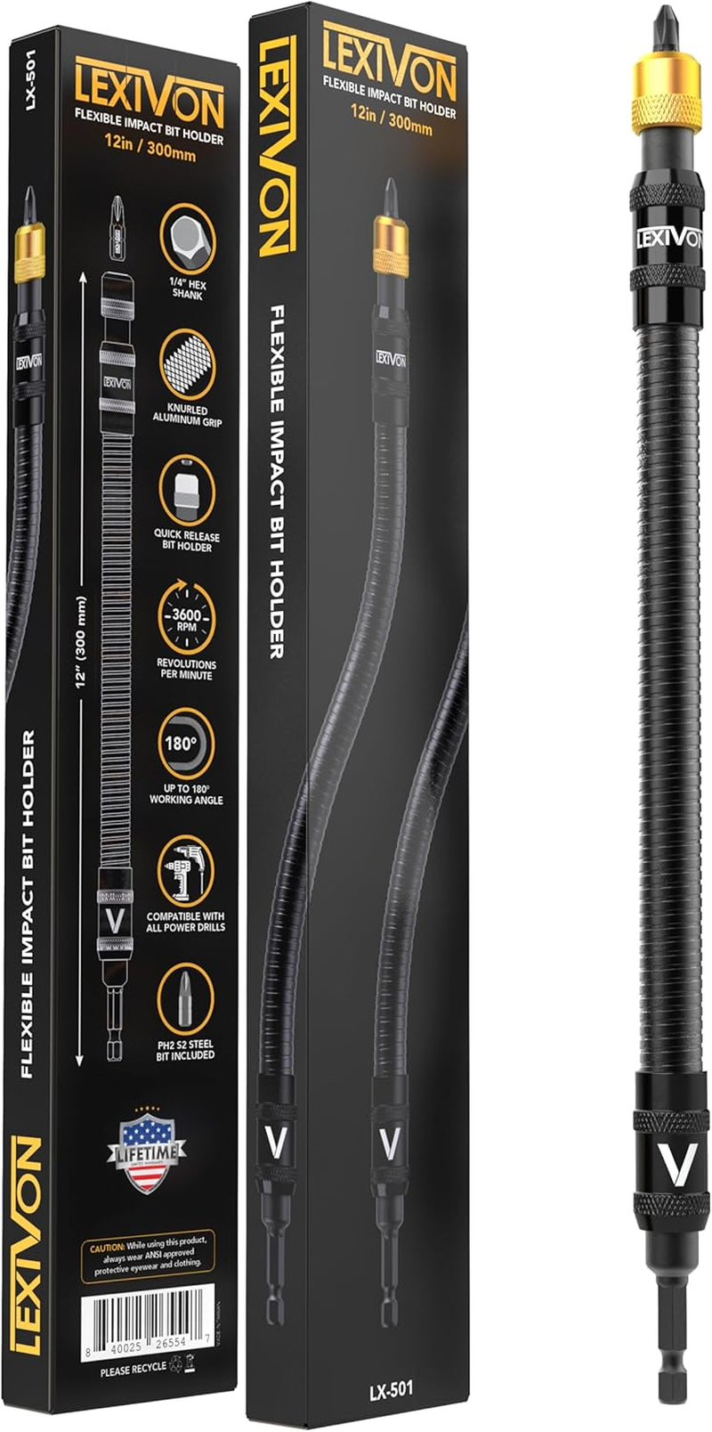 LEXIVON Drill Bit Holder, 12-Inch Flexible Extension, Quick-Release with 1/4-Inch Hex Shank | Rated for 3600 RPM, Guaranteed High Performance (LX-501) image number 5