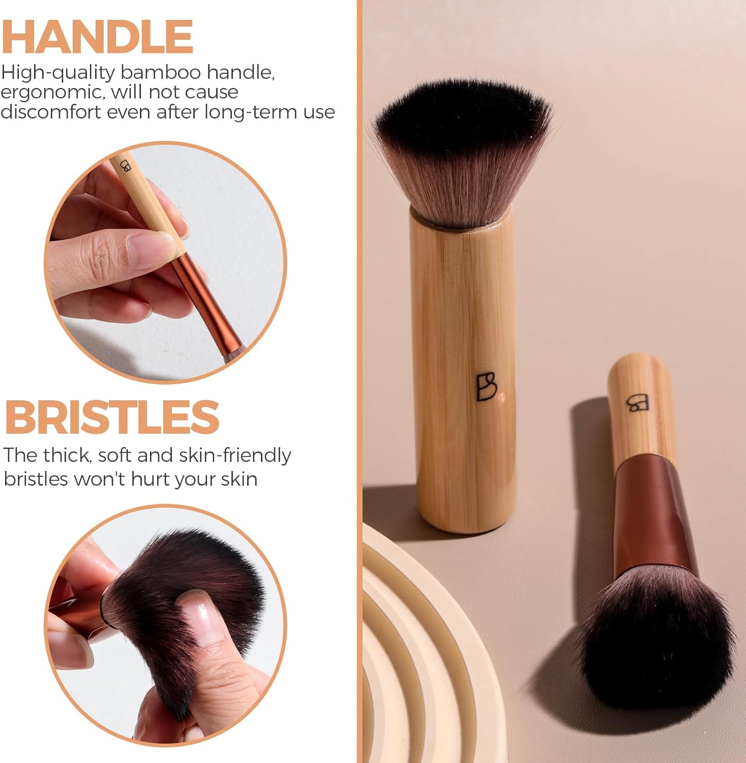 BS-MALL 10 Pcs Professional Bamboo Makeup Brush Set - Travel-Friendly Eyeshadow Brush, Concealer Brush & Foundation Brush for Liquid Makeup - Lightweight Multi-Purpose Daily Use with Makeup Bag image number 4