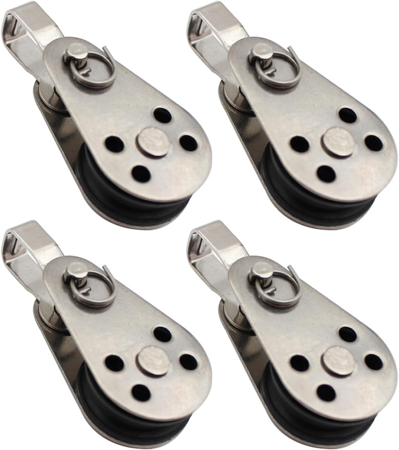 4Pcs Stainless Steel Marine Pulley, Pulley Blocks Rope Runner Kayak Pulley Single Pulley Bearing Block Rope Runner Universal Kayak Boat Parts Accessories for Most 0.08"/2Mm to 0.32"/8Mm Diameter Rope image number 1