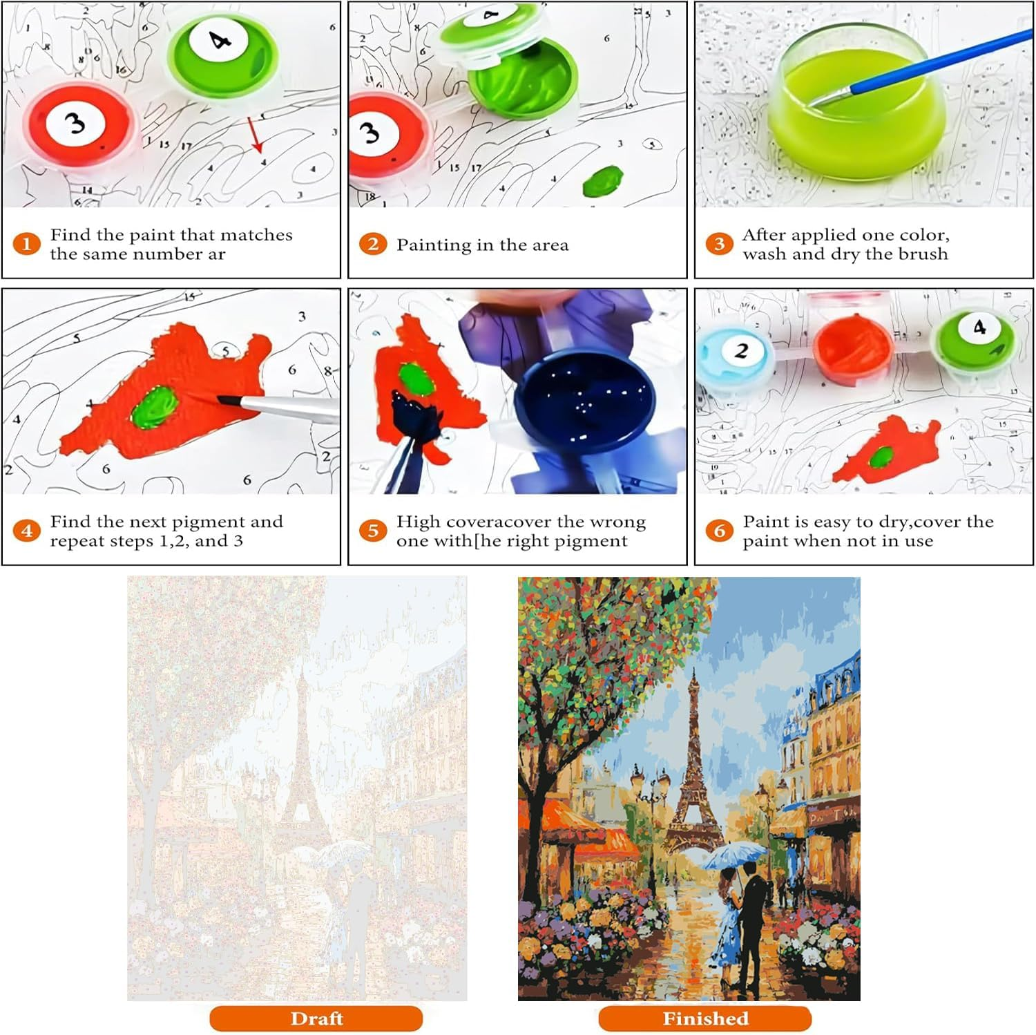 Paint by Numbers Kit for Adults Beginner,Paris Flower Eiffel Tower Adult Paint by Number Kits on Canvas without Frame,Colorful Flowers Landscape Oil Paint by Numbers with 3 Brushes for Home Decor 16&rdquo; W X 16&rdquo;L