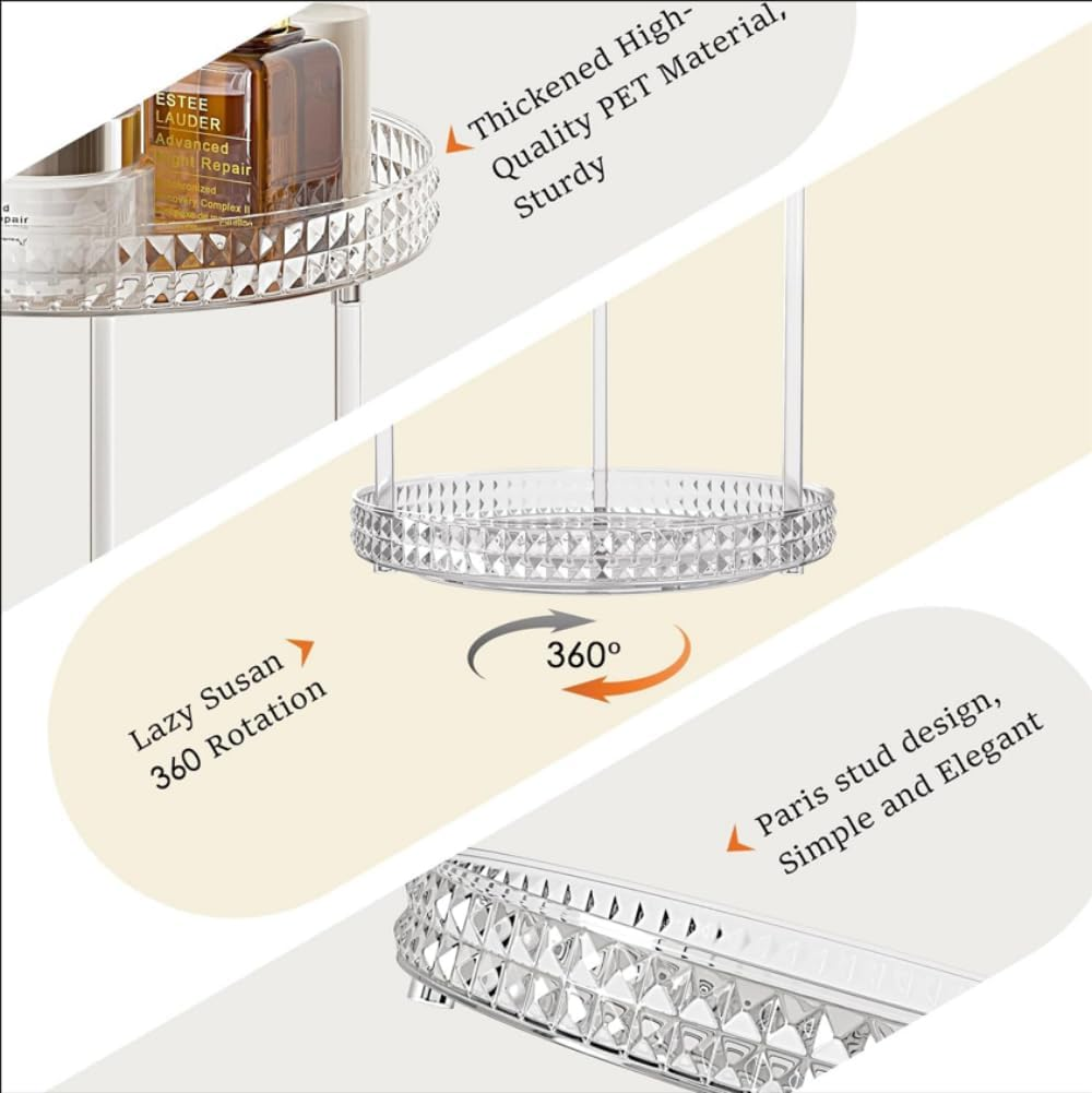 ROWNYEON Rotating Makeup Organizer 2 Tier Skincare Organiser Lazy Susan Bathroom Organiser Perfume Organiser Spinning Cosmetics Organizer for Vanity，Cabinets, Pantry, Fridge, Countertops，Kitchen